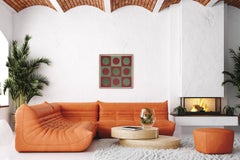 Forest Tile Grid, Abstract Geometric Pattern, Green and Red, Bauhaus Chessboard