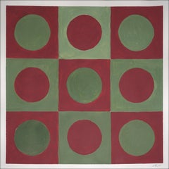 Forest Tile Grid, Abstract Geometric Pattern in Green and Red, Classy Tones 2022