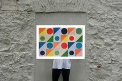Fruit Salad Patchwork, Geometric Grid Tiles in Vivid Tones, Red, Green Circles