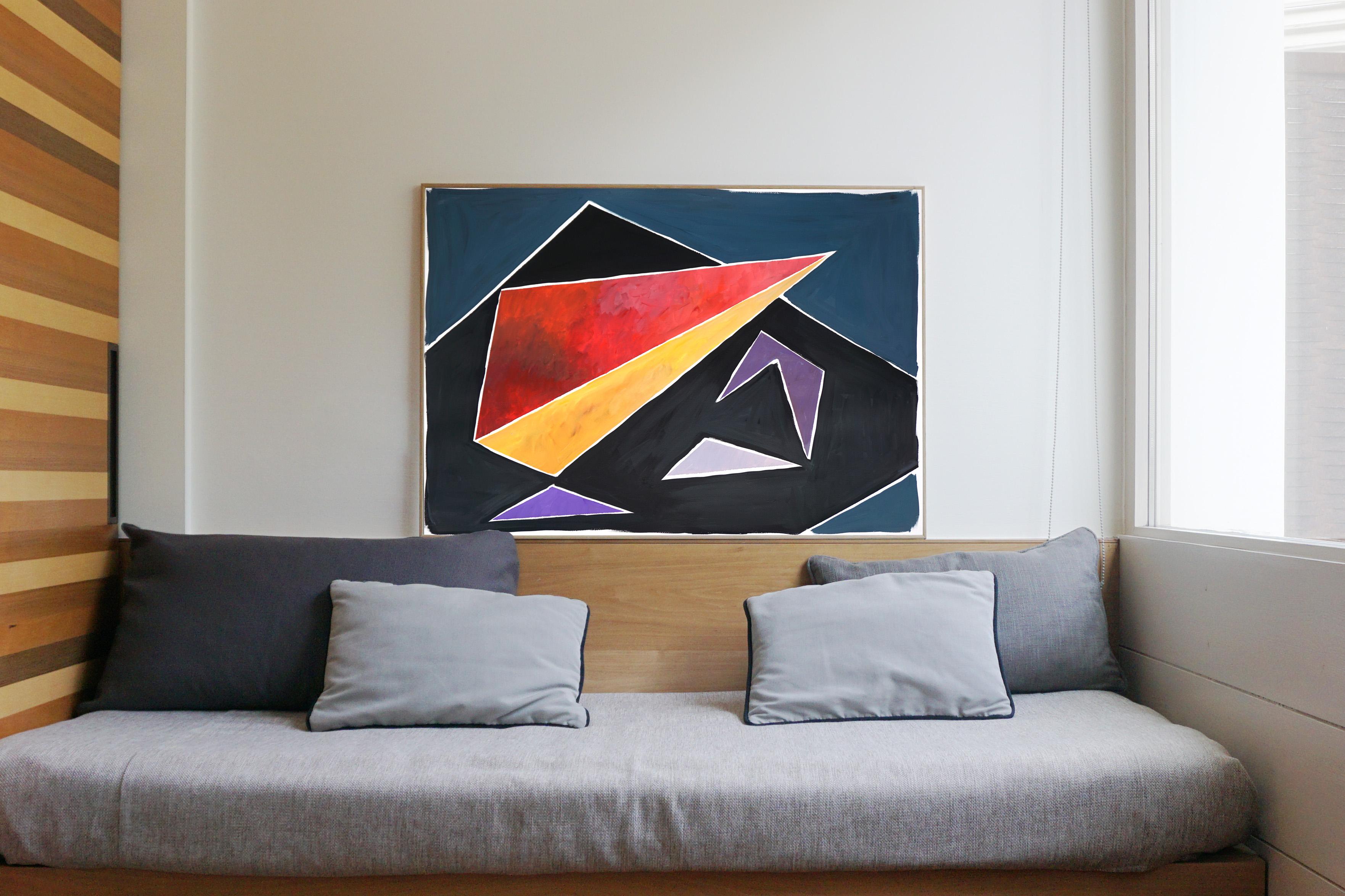 Géométrie constructiviste futuriste, couleurs primaires triangulaires et formes sur noir en vente 1