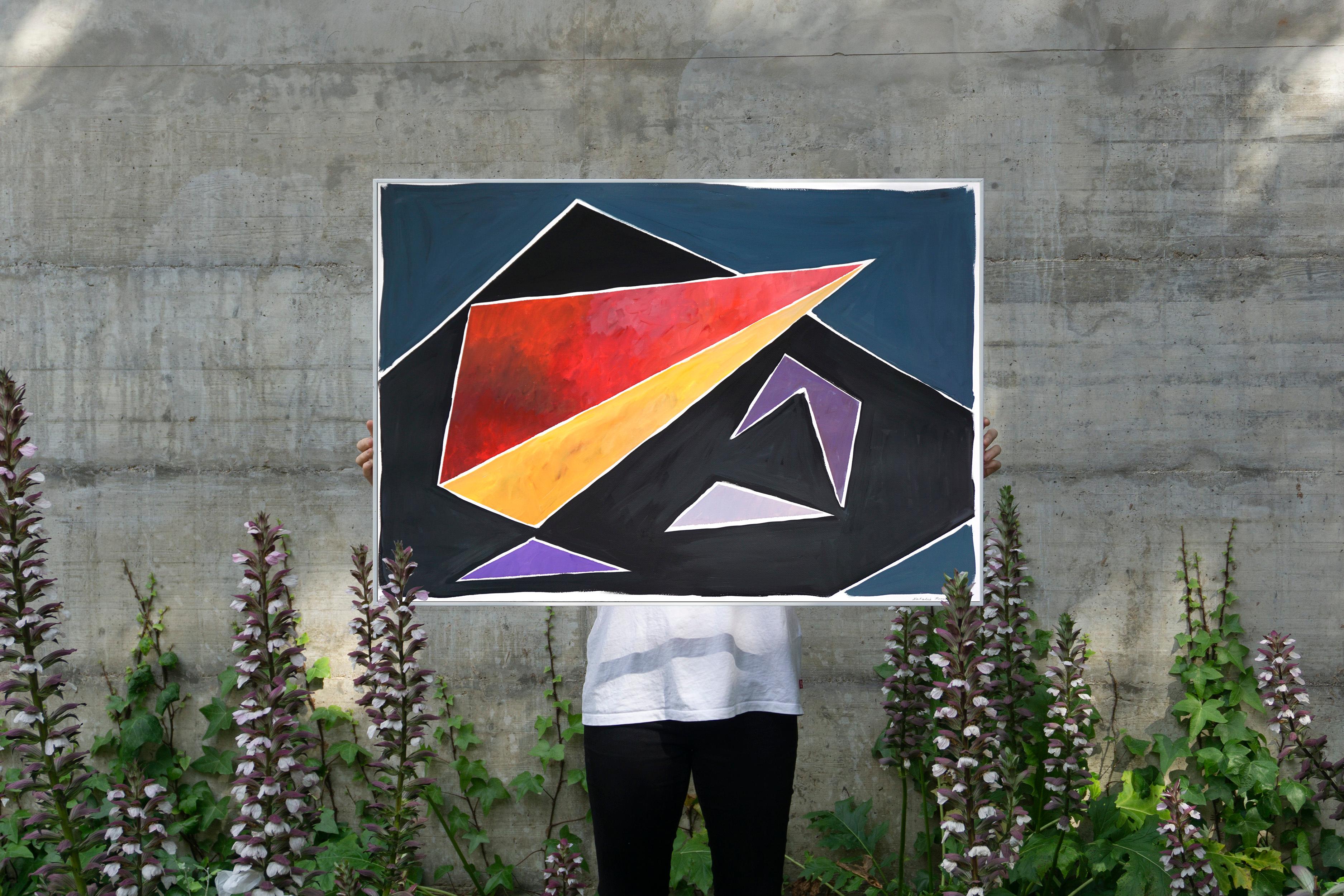 Géométrie constructiviste futuriste, couleurs primaires triangulaires et formes sur noir en vente 2