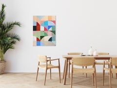 Geometric Bauhaus Patterns Painting in Vivid Tones, Coloured Horizons, Canvas