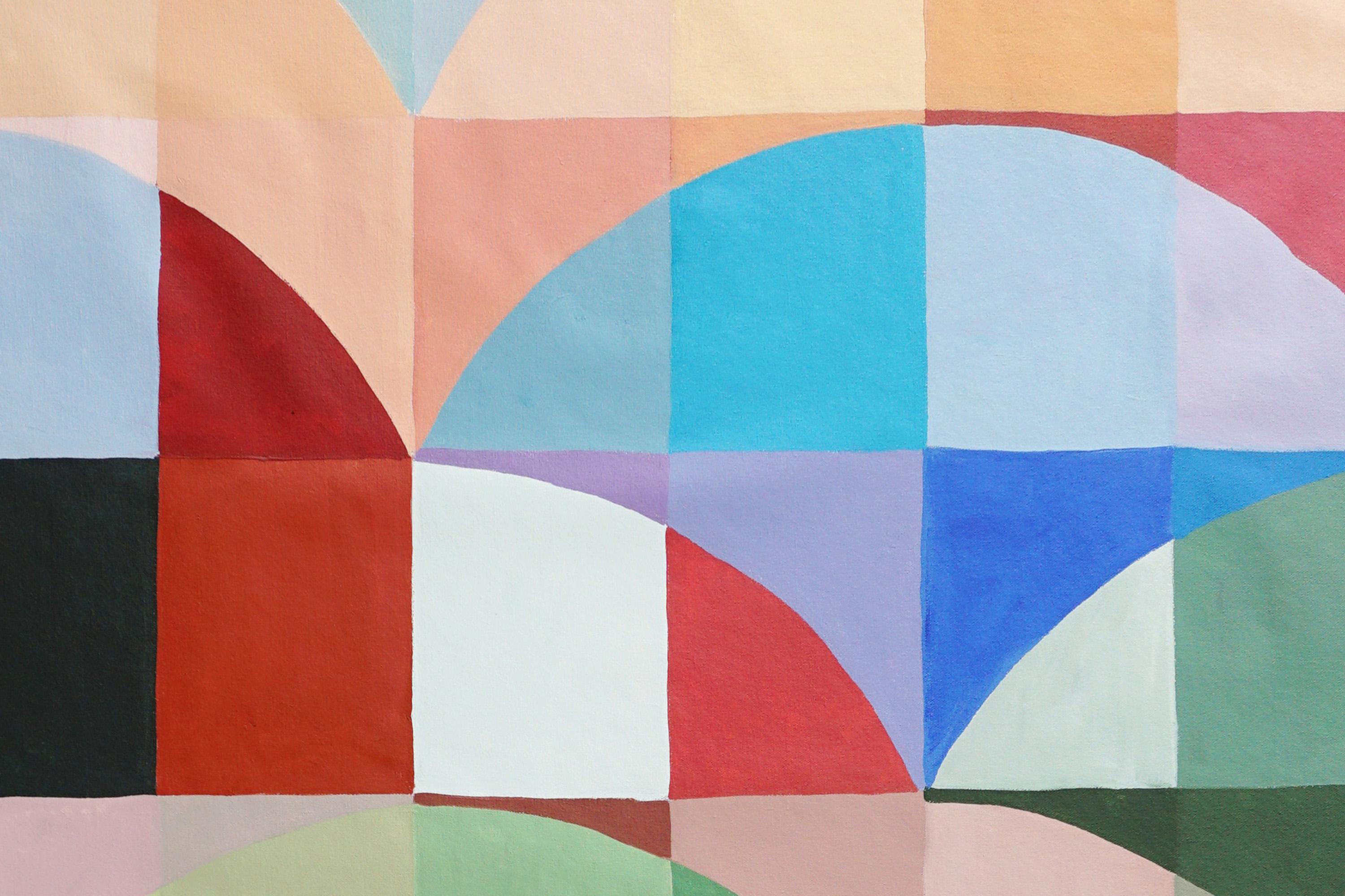 Quadro con motivi geometrici Bauhaus dai toni vivaci, orizzonti colorati, Tela - Painting Cubismo analitico di Natalia Roman