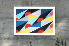 Geometric Bauhaus, Red and Black Art Deco Beach Tiles Painting on Paper 2024