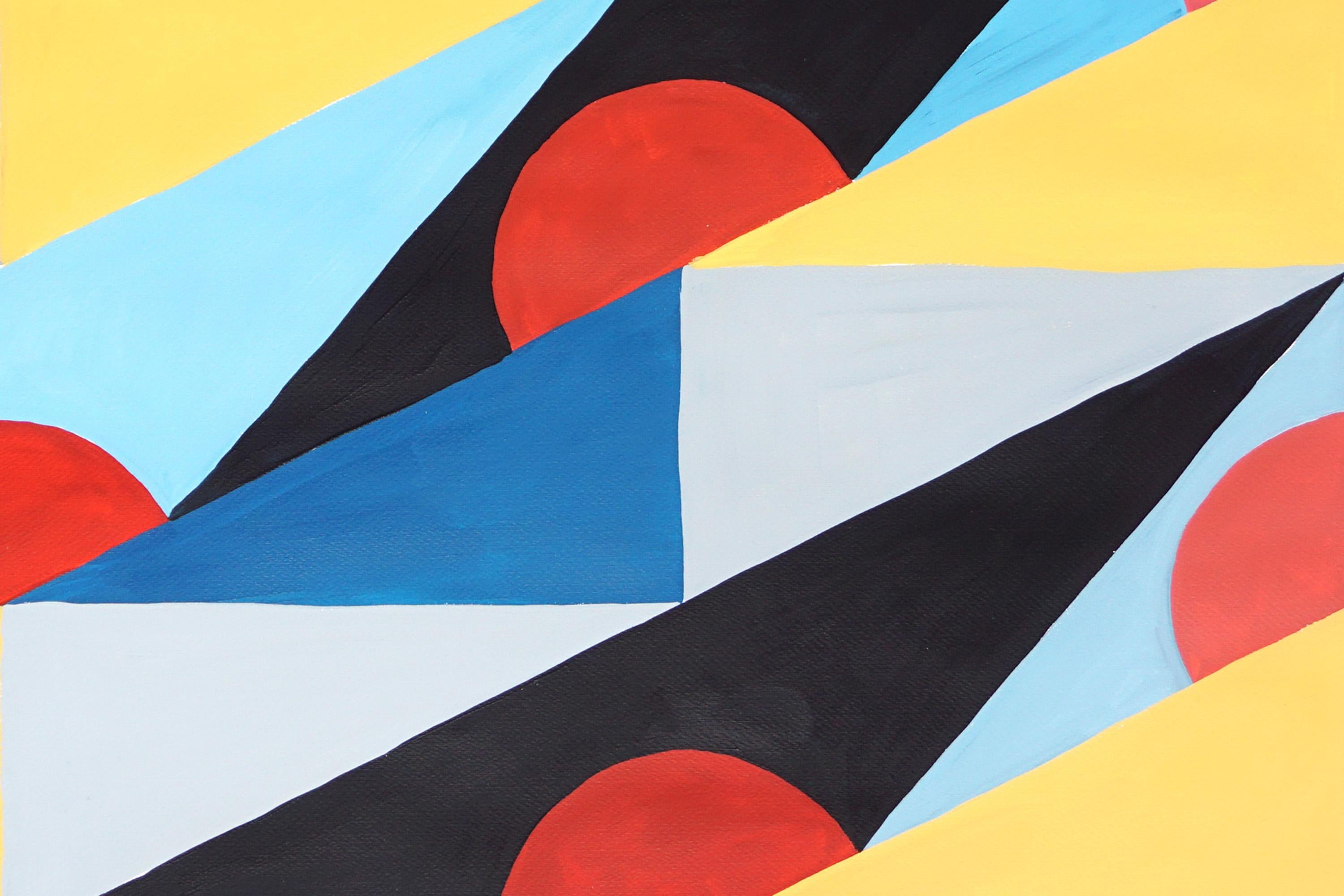 Pintura Geométrica Bauhaus, Azulejos de Playa Art Decó Rojos y Negros sobre Papel 2024 - Abstract Painting Verde de Natalia Roman