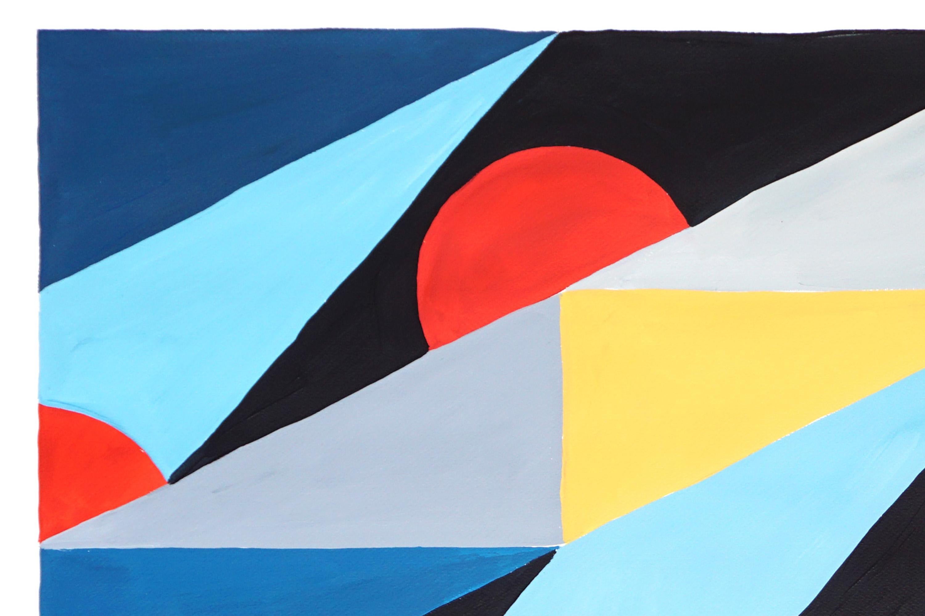 Pintura Geométrica Bauhaus, Azulejos de Playa Art Decó Rojos y Negros sobre Papel 2024 en venta 2