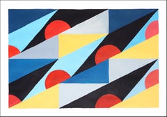 Pittura geometrica Bauhaus, piastrelle da spiaggia Art Deco rosse e nere su carta 2024