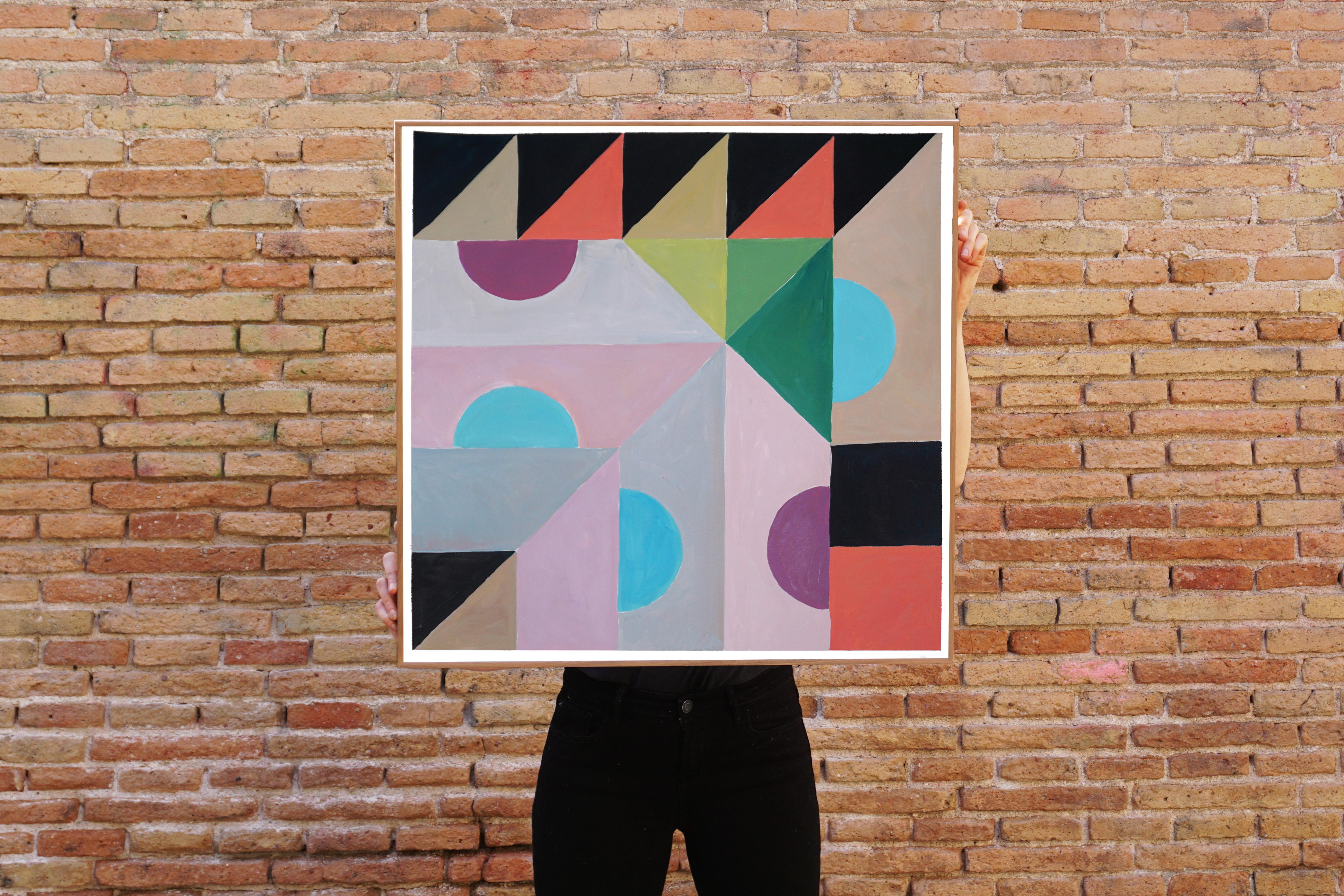 Juego de mesa geométrico, patrón de cuadrícula en tonos fríos, formas tribales, morado, azul coral - Painting Geométrico abstracto de Natalia Roman