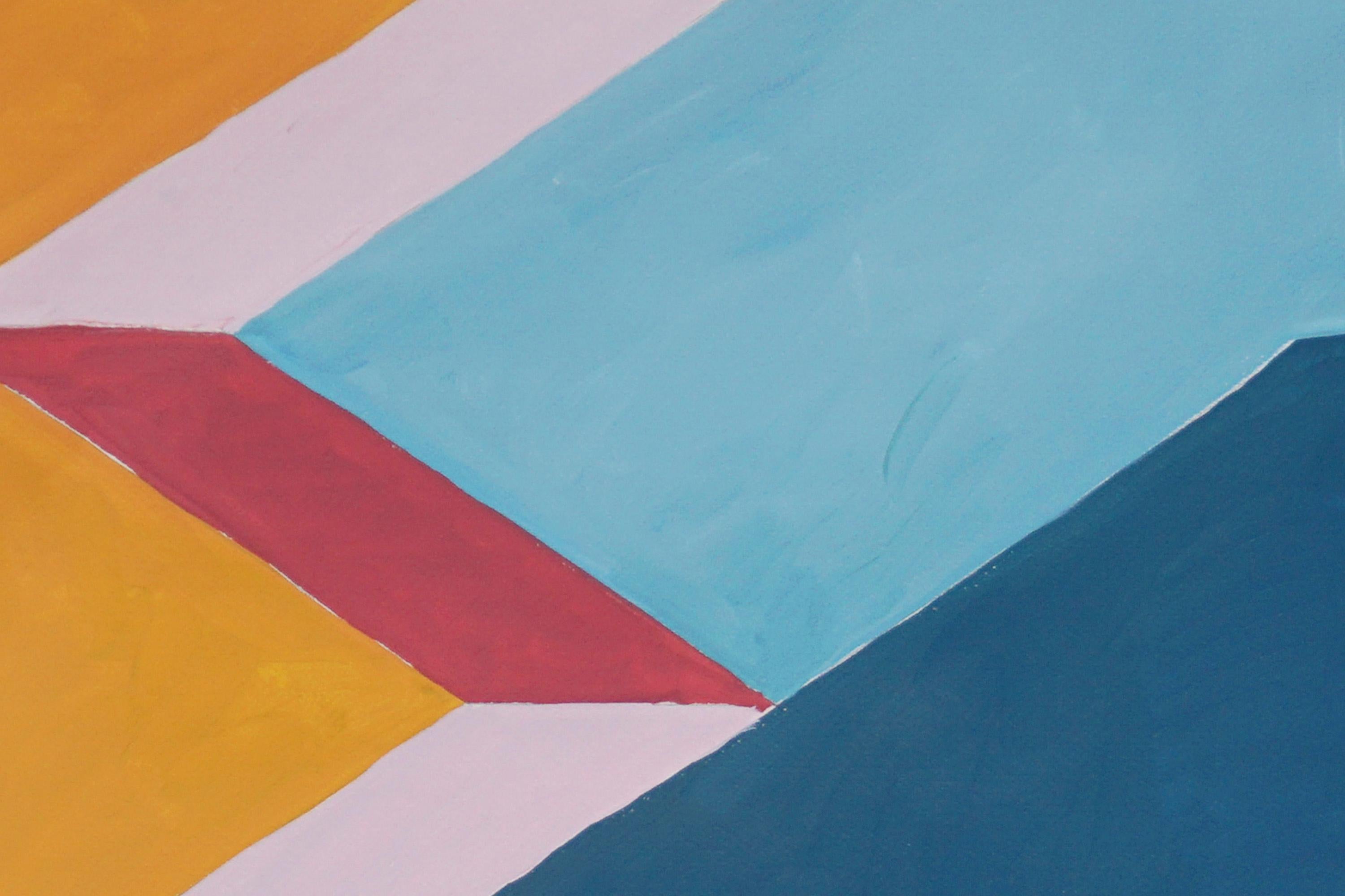 Dunes aux couleurs géométriques au-dessus du ciel, diptyque à motif Bauhaus, corail pastel, bleu 3