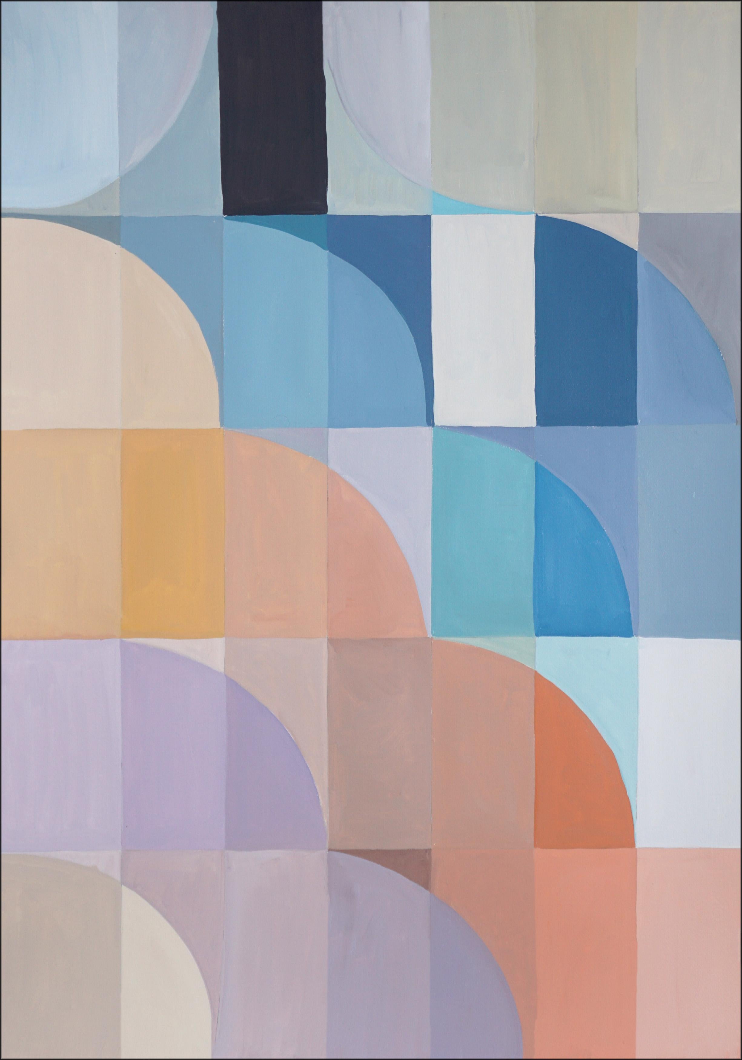 Geometric Pastel Cloudy Sky, Soft Purple and Baby Blue, Bauhaus Grid Patterns 