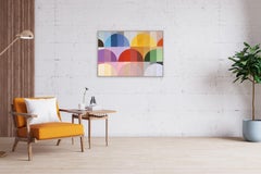 Geometric Rainbow Lights, Bauhaus Pattern Grid, Vivid Tones, Red, Yellow Arches