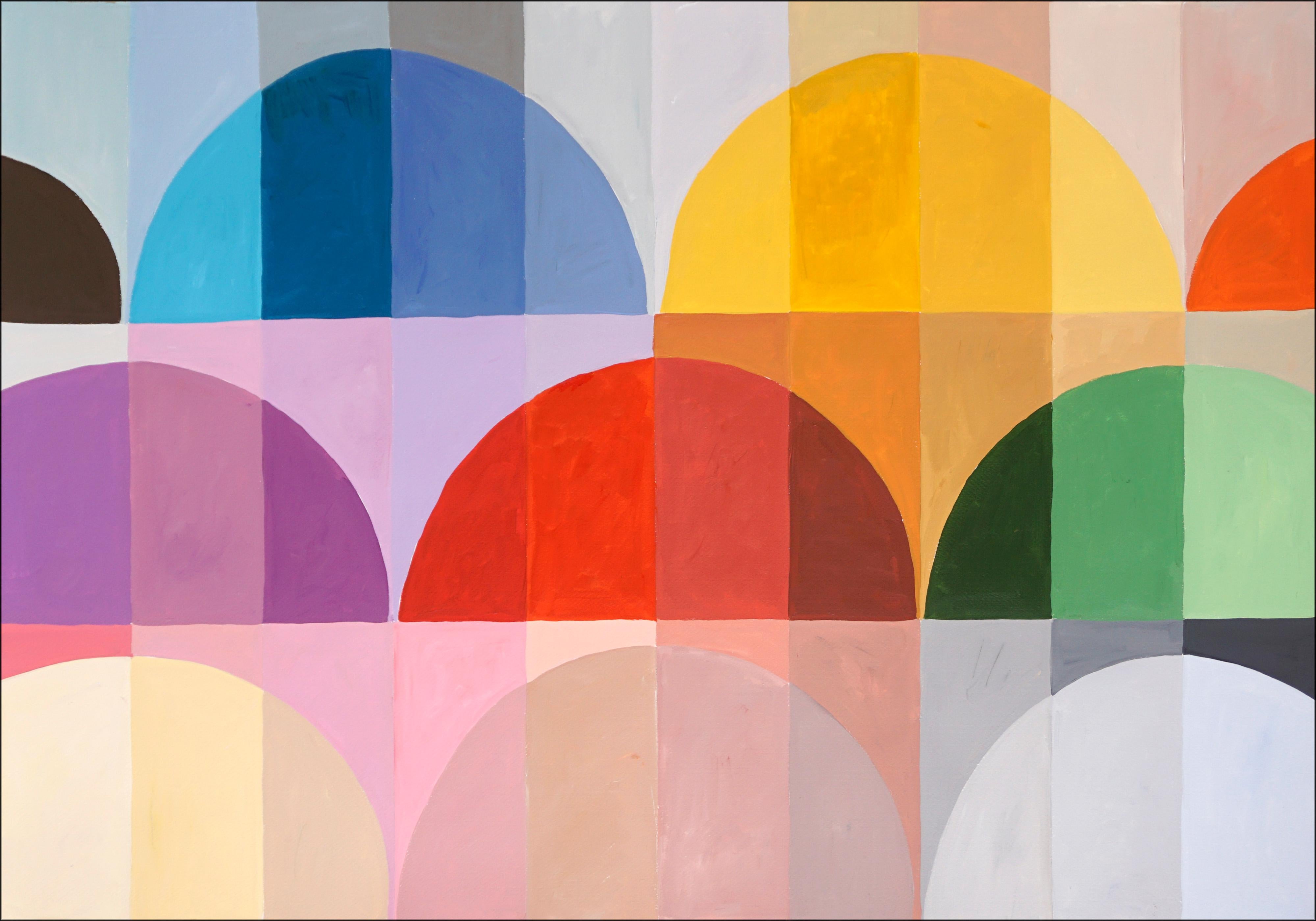 Geometric Rainbow Lights, Bauhaus Pattern Grid, Vivid Tones, Red, Yellow Arches 