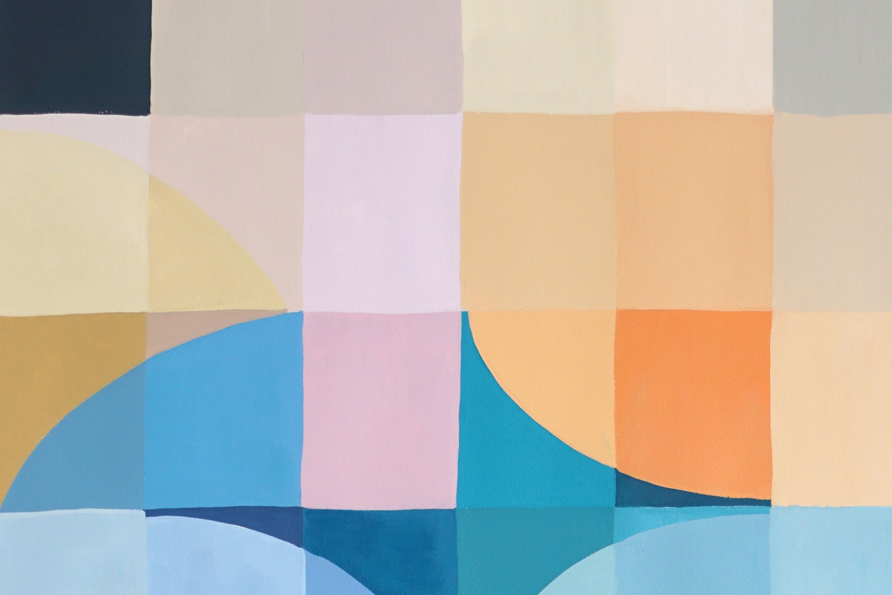 Gold Coast Daydream, Ventana de cristal de colores, Rejilla Bauhaus  Cuadrados en turquesa - Landscape Painting Oro de Natalia Roman