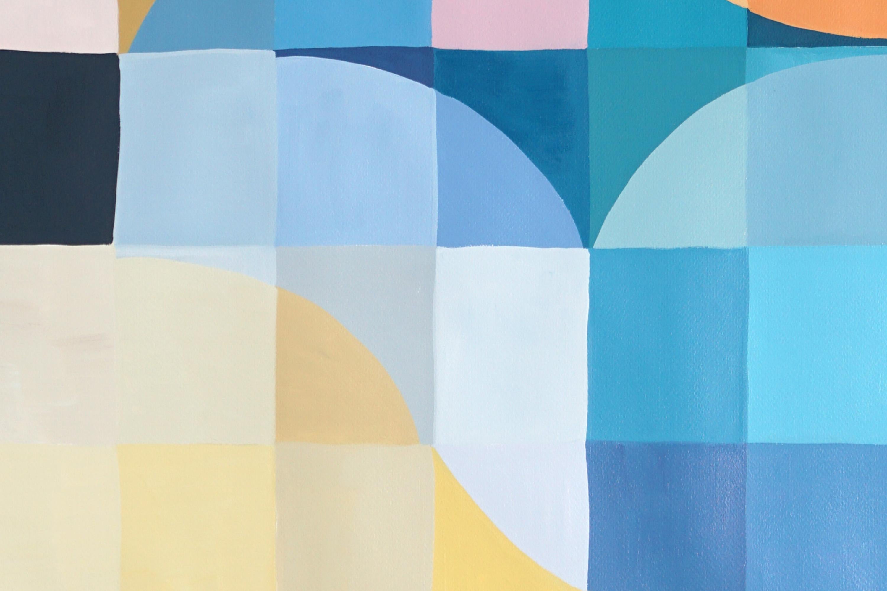 Gold Coast Daydream, Ventana de cristal de colores, Rejilla Bauhaus  Cuadrados en turquesa en venta 1