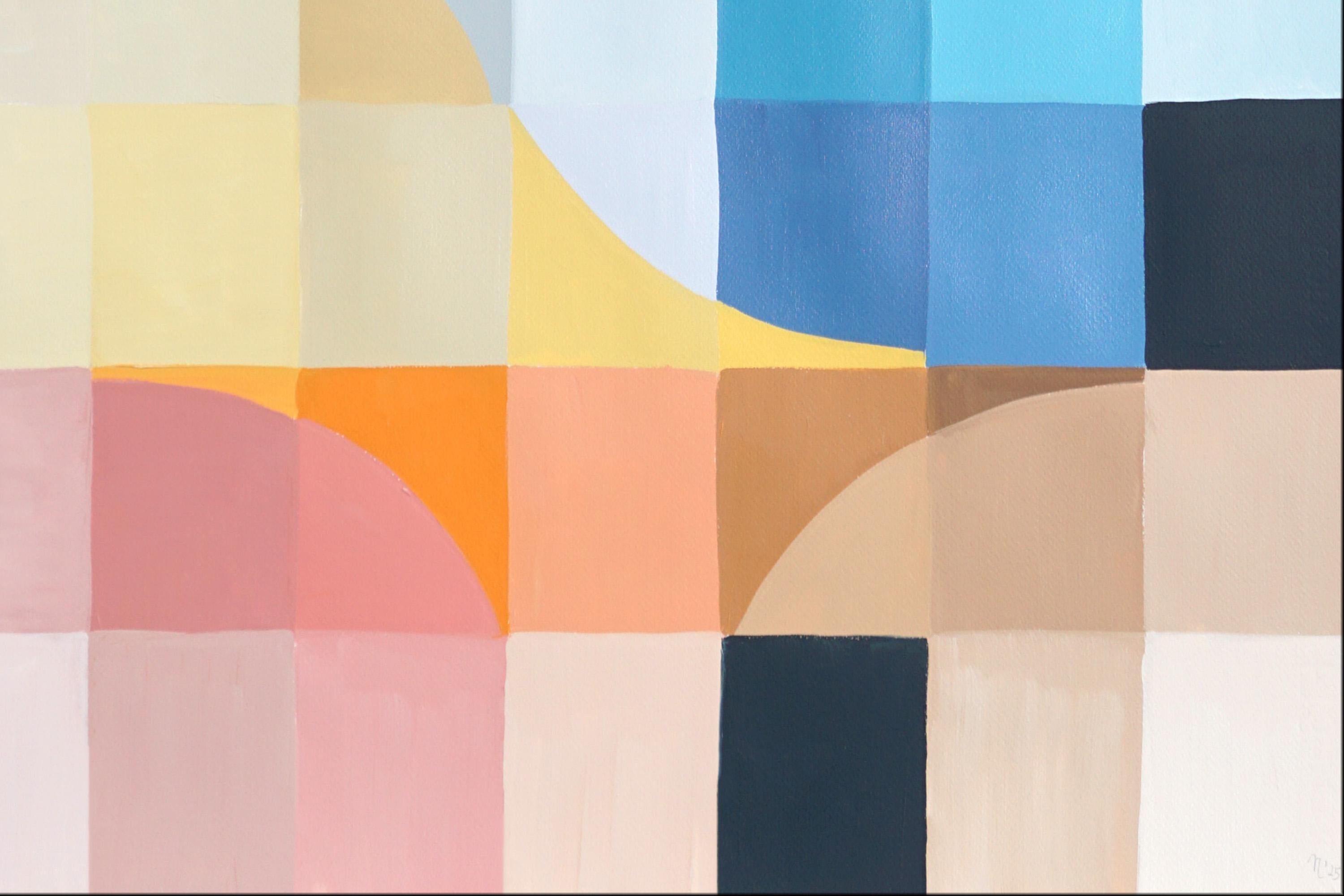 Gold Coast Daydream, Ventana de cristal de colores, Rejilla Bauhaus  Cuadrados en turquesa en venta 3