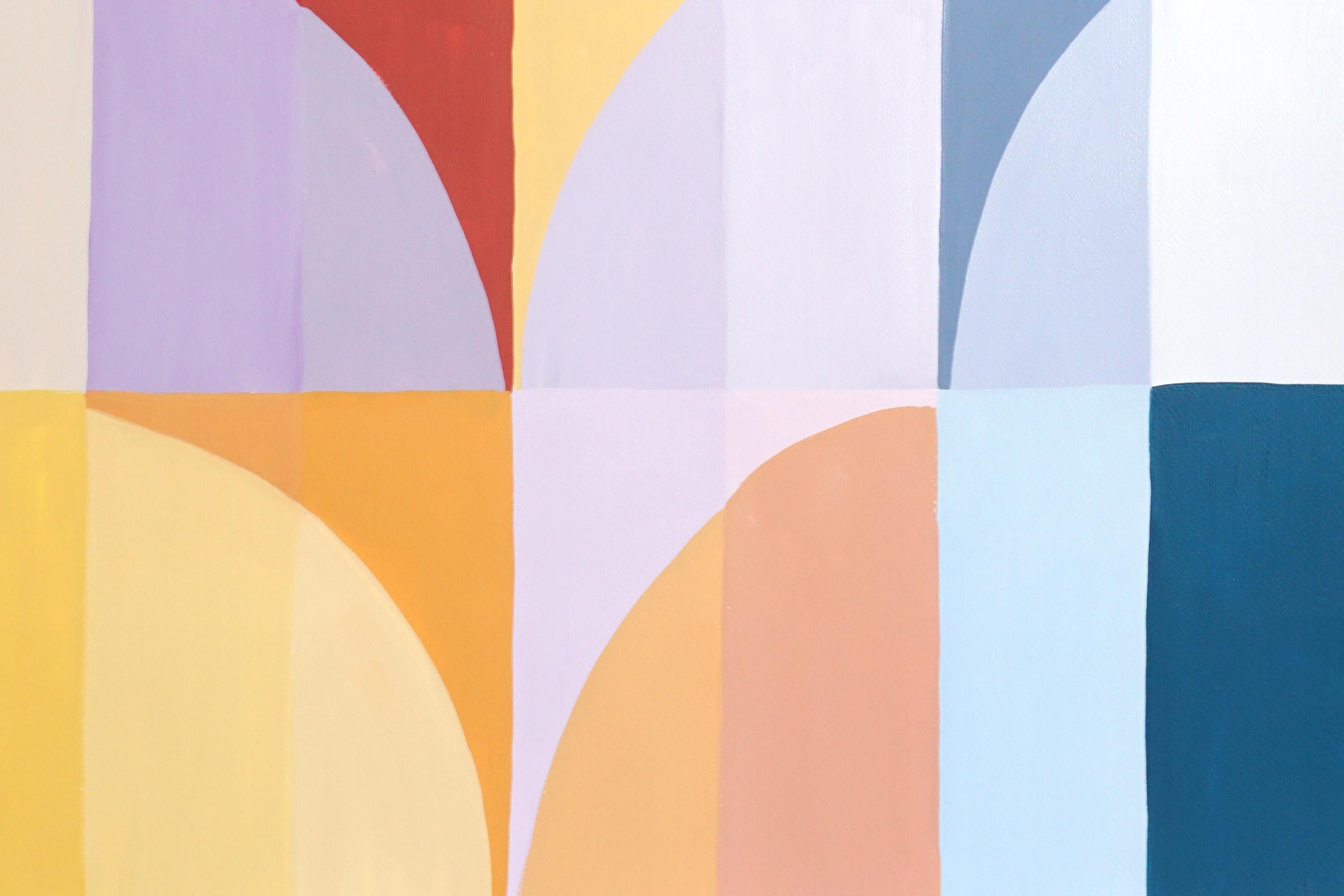 Hora dorada, pintura vertical Bauhaus en tonos amarillos, cuadrícula de arcos verdes, papel 3