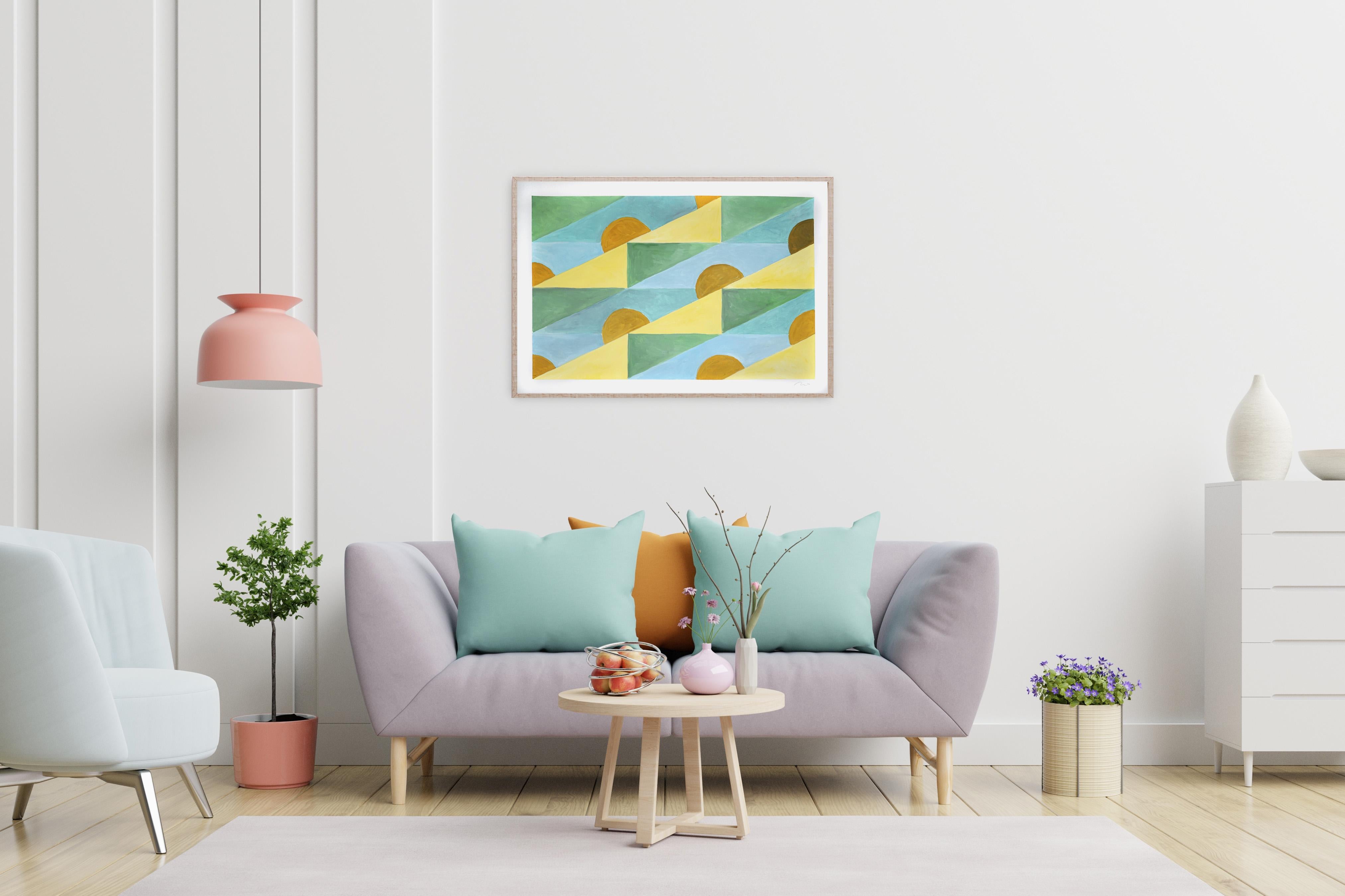 These series of paintings by Natalia Roman gather their inspiration from geometric, minimalist shapes and paintings from the beginning of Modernism, with a special emphasis on Art Deco shapes of the 30's, 40's and 50's. The subtle but chic color