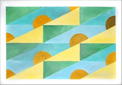 Golden Sunset Beaches, Yellow, Green and Turquoise, Triangles Stairs Light Tones