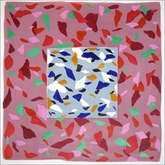 Formes abstraites de Memphis, carreaux gris sur champ de fraises, peinture moderne, papier