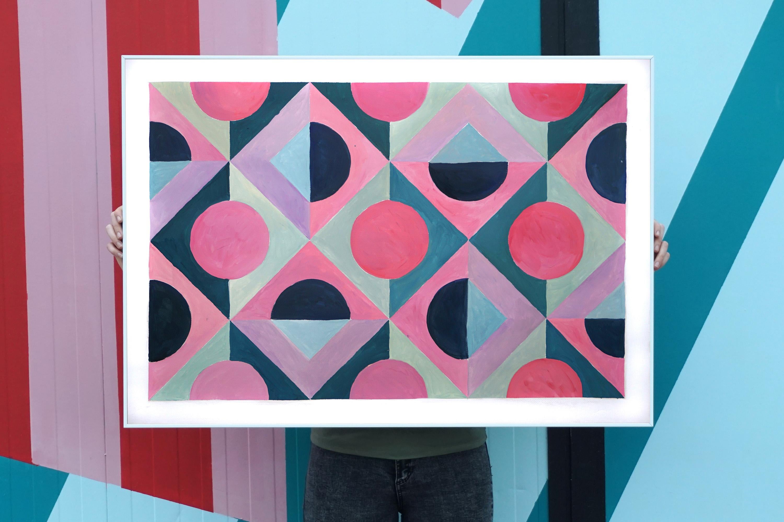 Green and Purple Flooring Tile, Pink Tones Geometric Pattern, Art Deco Pastel  1