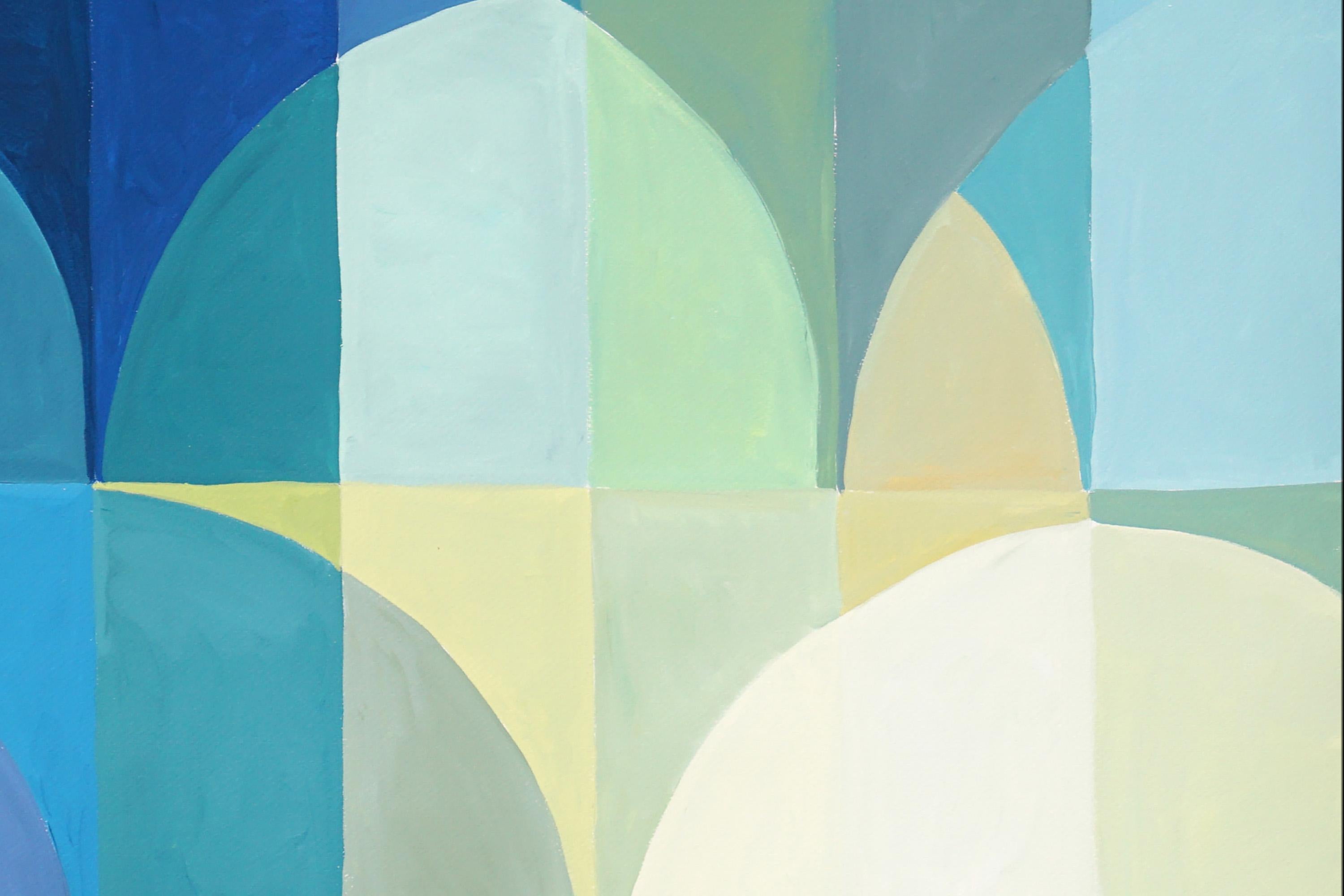 Green to Blue Gradient, Transition Tones Hue, Bauhaus Pattern, Squared, Geometry 1