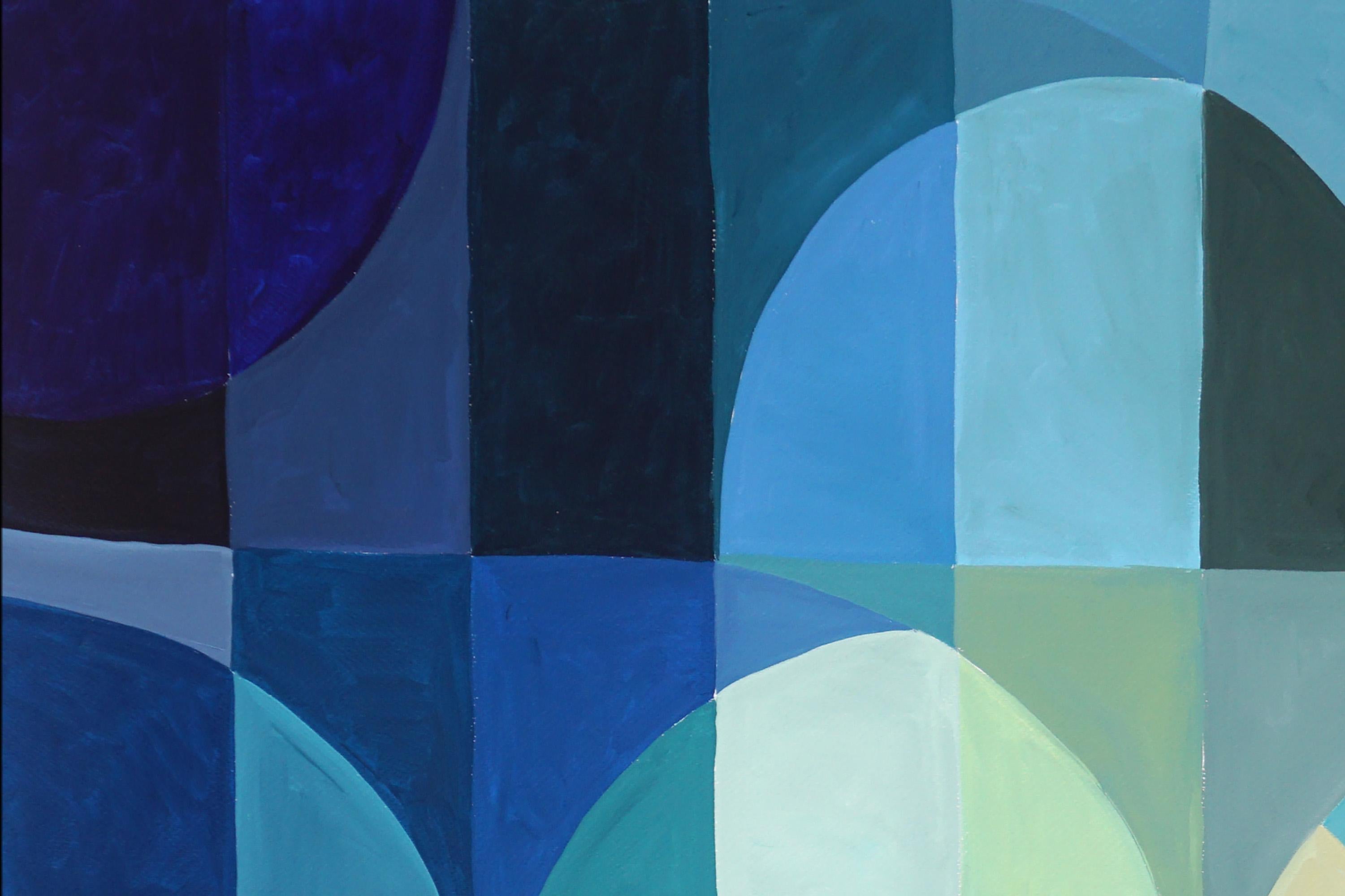 Green to Blue Gradient, Transition Tones Hue, Bauhaus Pattern, Squared, Geometry 3