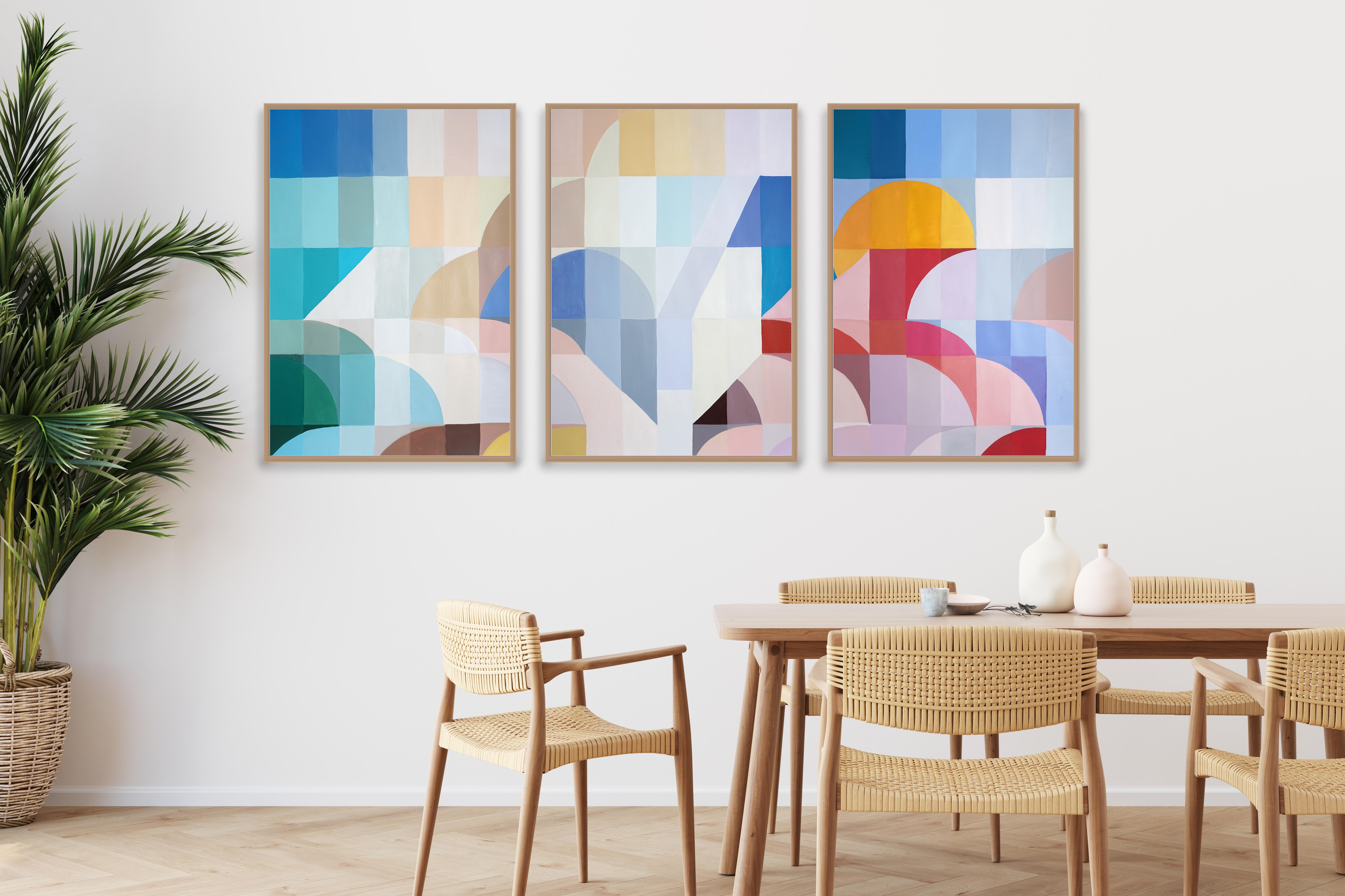 Green to Indigo Staircase, Triptychon Fragmentation Hue, Bauhaus Curves Geometry im Angebot 5