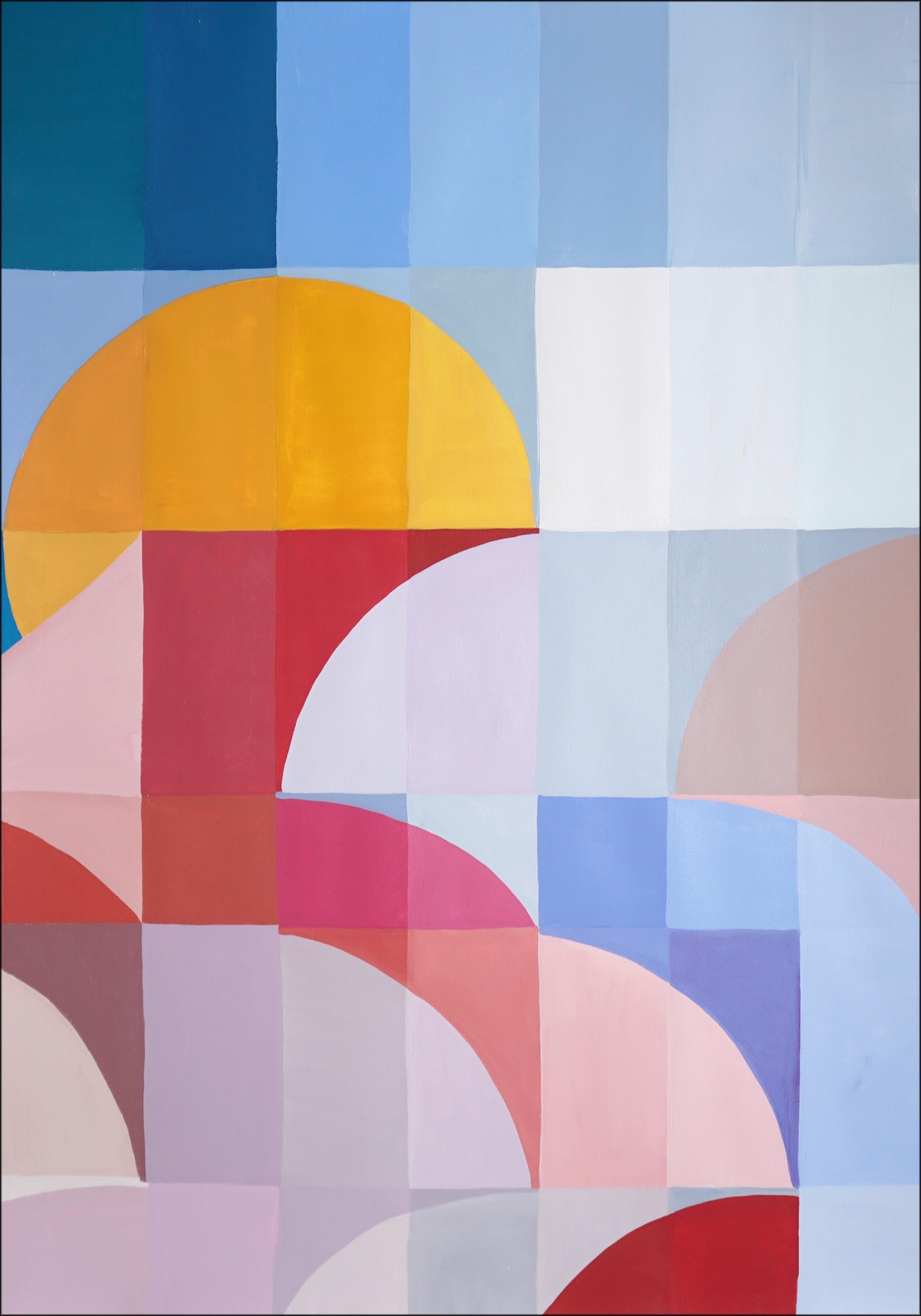 Green to Indigo Staircase, Triptychon Fragmentation Hue, Bauhaus Curves Geometry im Angebot 1