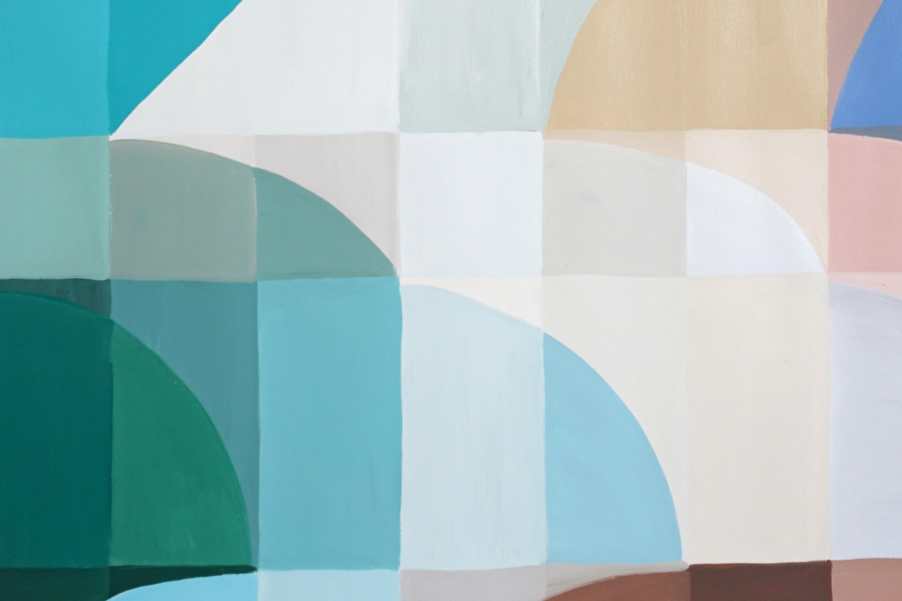 Green to Indigo Staircase, Triptychon Fragmentation Hue, Bauhaus Curves Geometry im Angebot 3