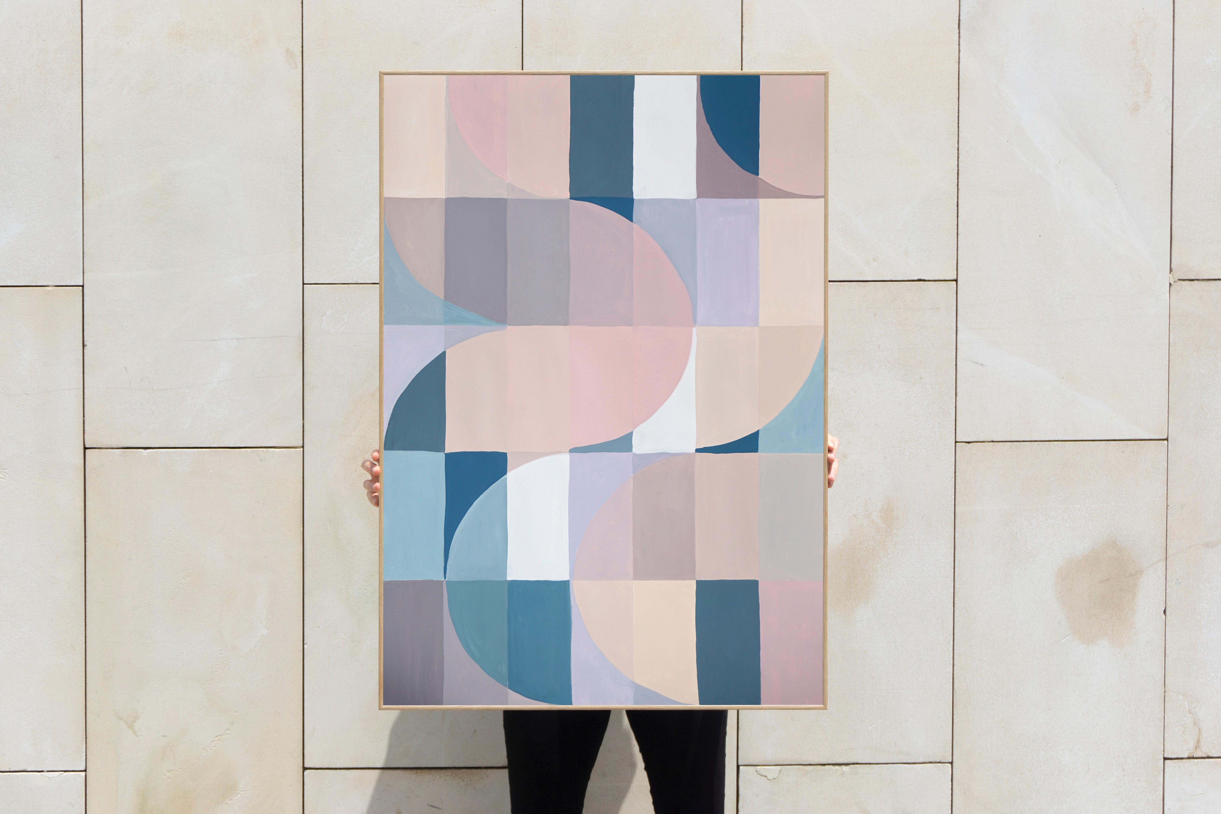 Head Over Heels, Nude Tones Bauhaus Grid Pattern, Abstract Geometric, Soothing  - Painting by Natalia Roman