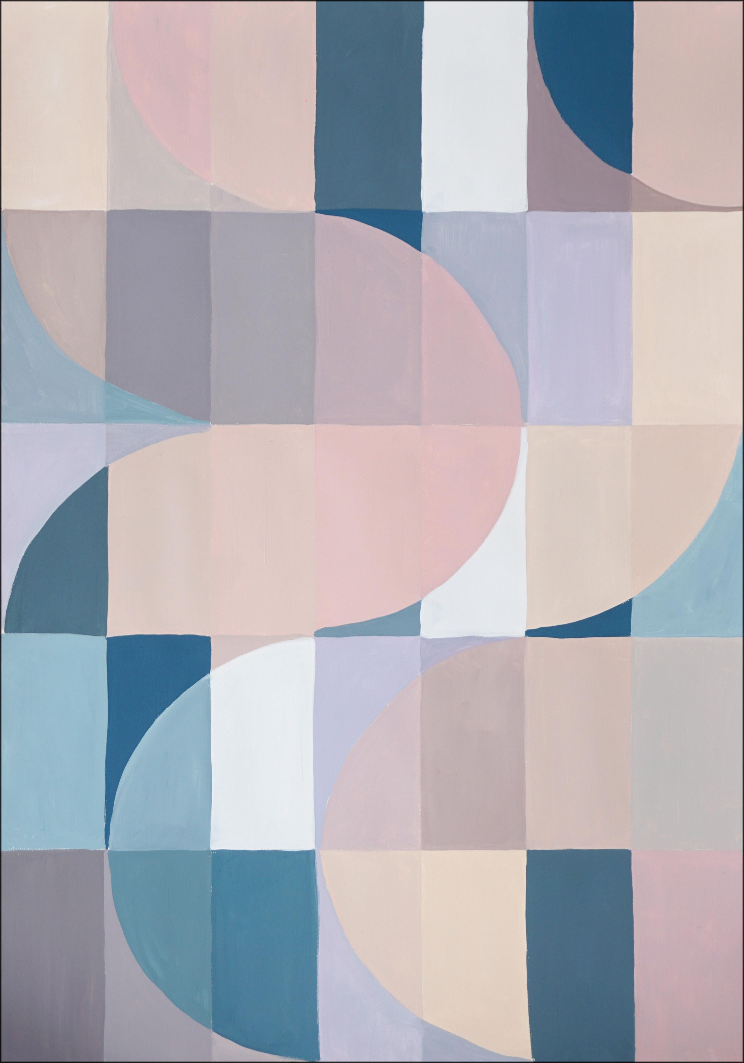 Natalia Roman Abstract Painting - Head Over Heels, Nude Tones Bauhaus Grid Pattern, Abstract Geometric, Soothing 