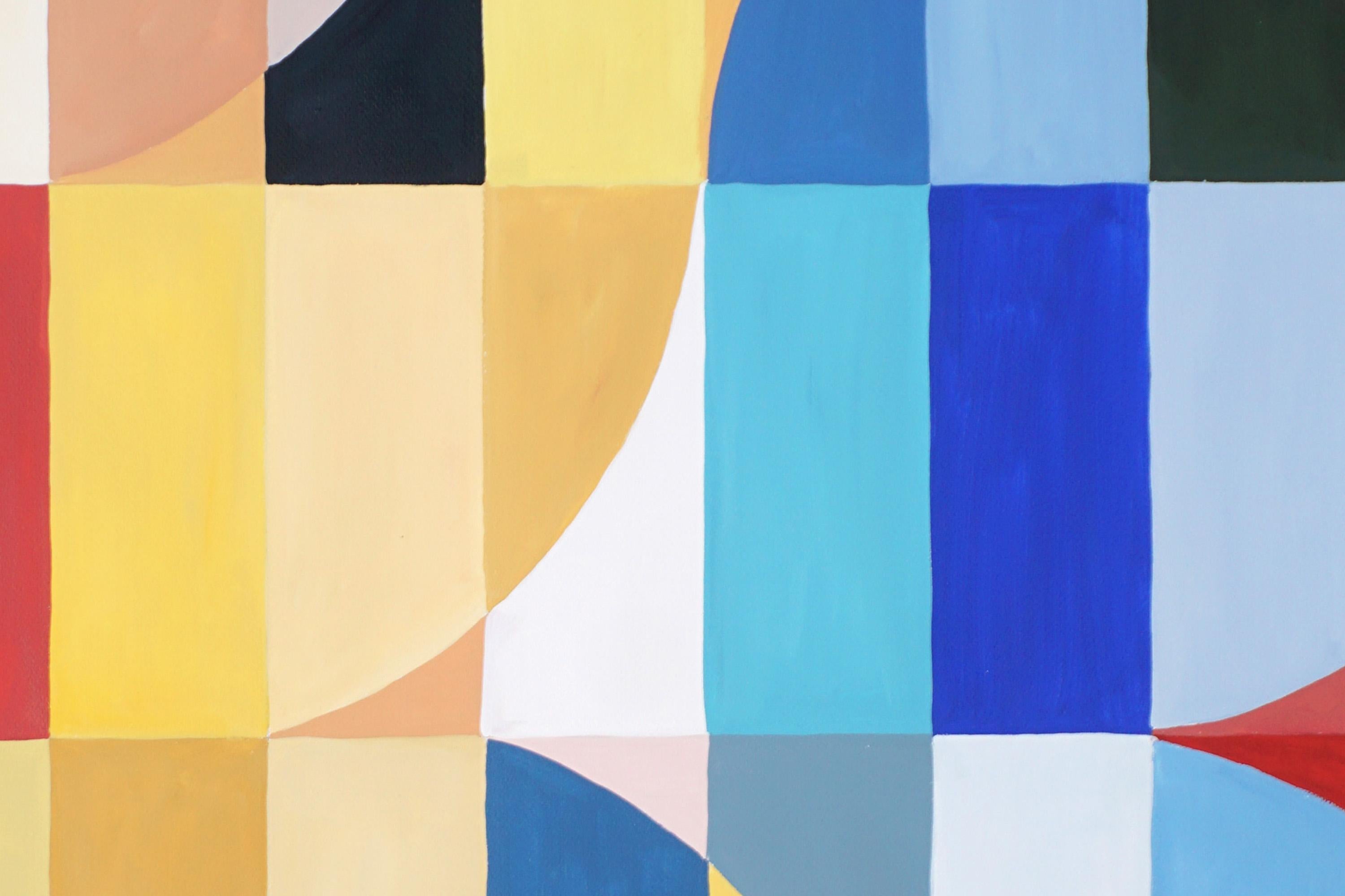 Hearty Pastel Dunes, Bauhaus Geometric Triptych Grid, Abstract Landscape, Purple For Sale 7