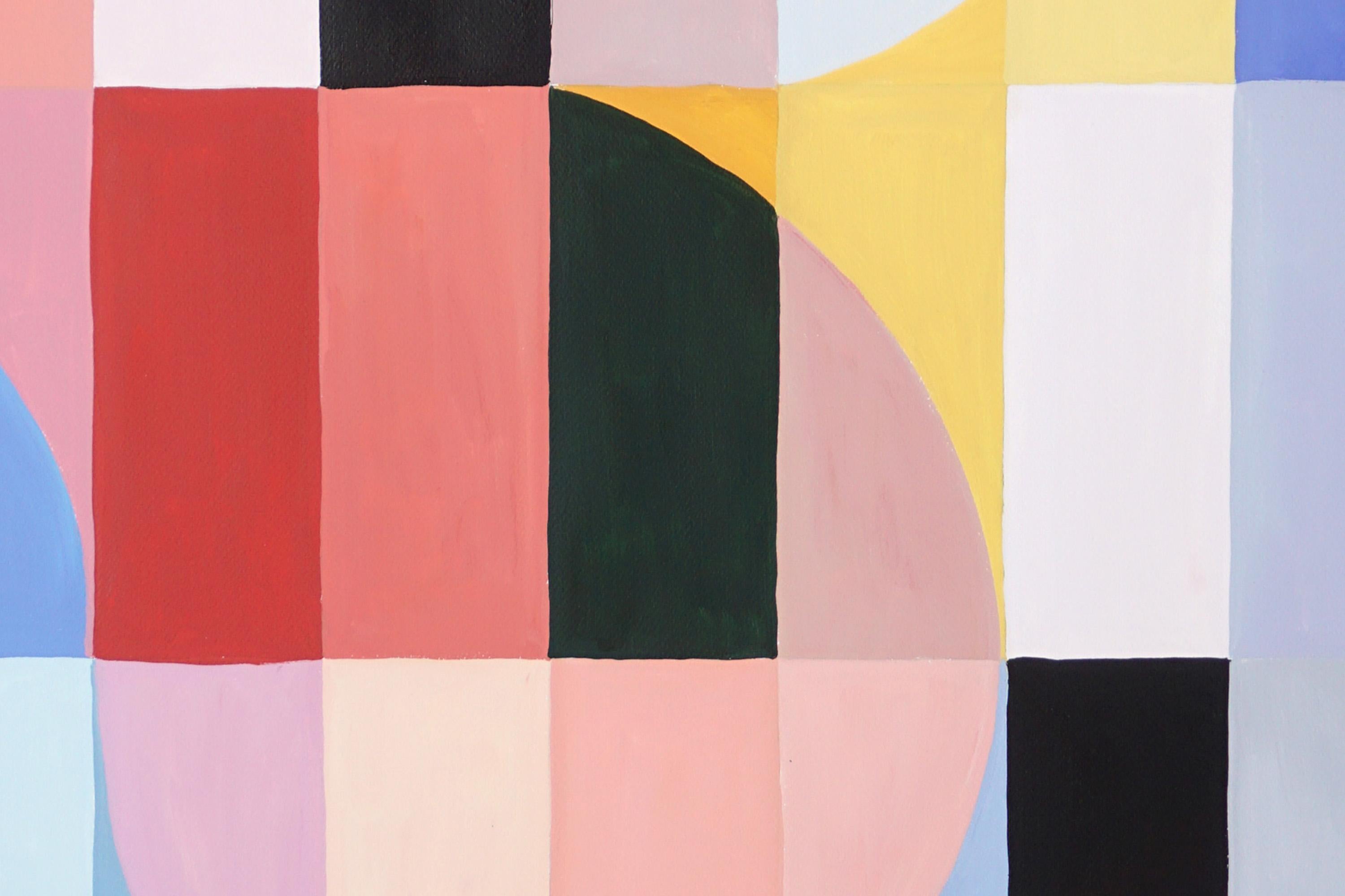 Hearty Pastel Dunes, Bauhaus Geometric Triptych Grid, Abstract Landscape, Purple For Sale 8