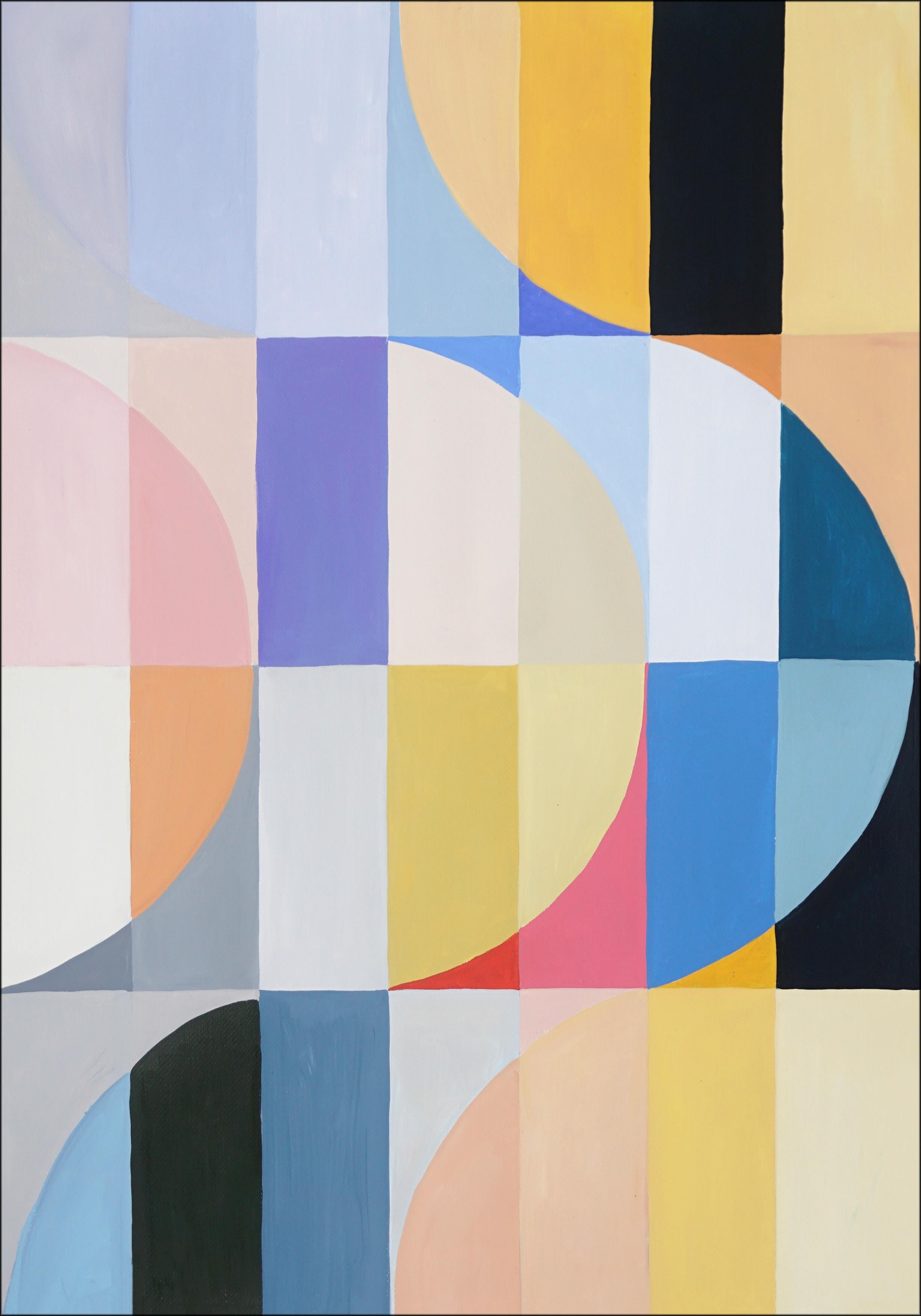 Hearty Pastel Dunes, Bauhaus Geometric Triptych Grid, Abstract Landscape, Purple For Sale 1