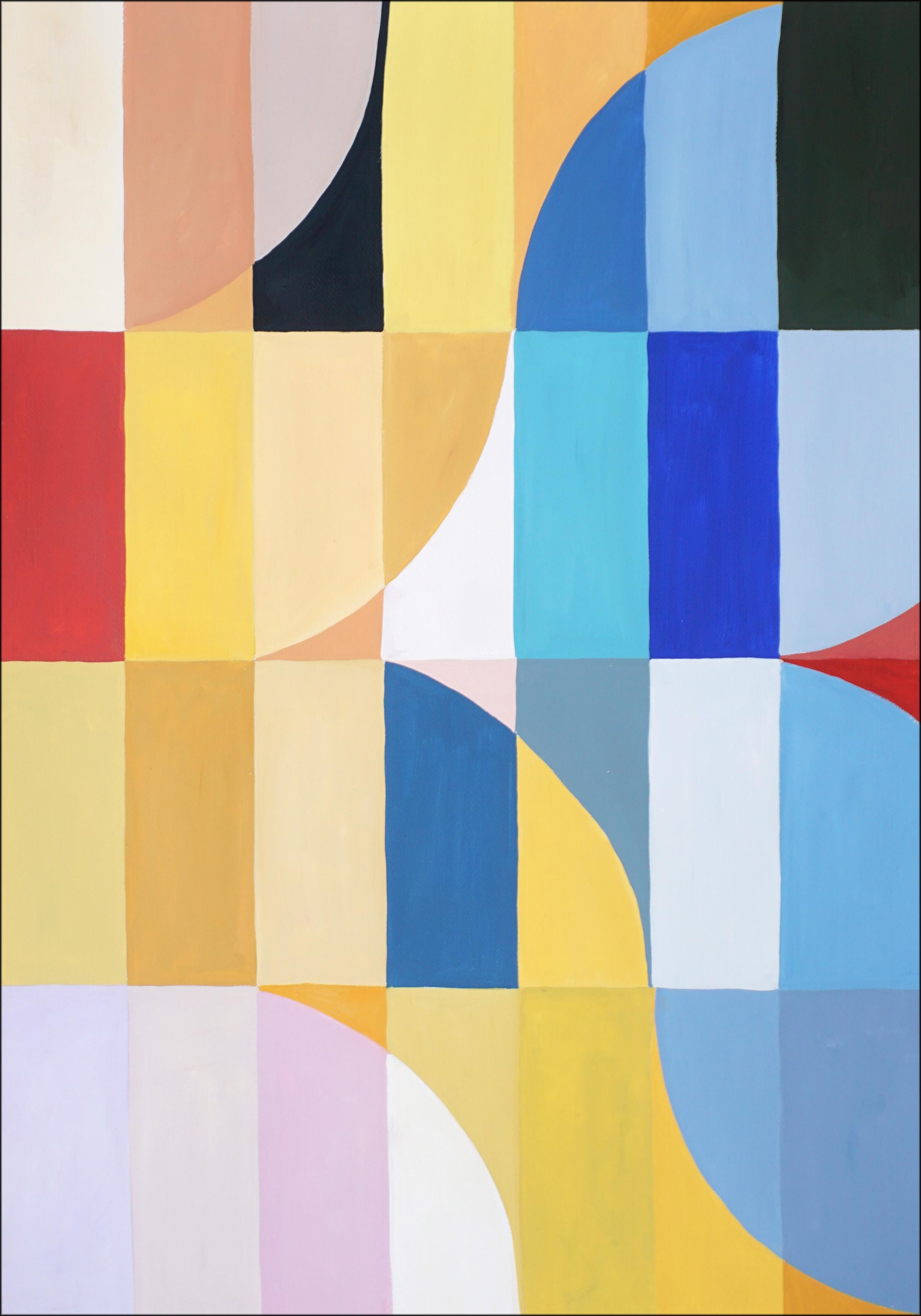 Hearty Pastel Dunes, Bauhaus Geometric Triptych Grid, Abstract Landscape, Purple For Sale 2