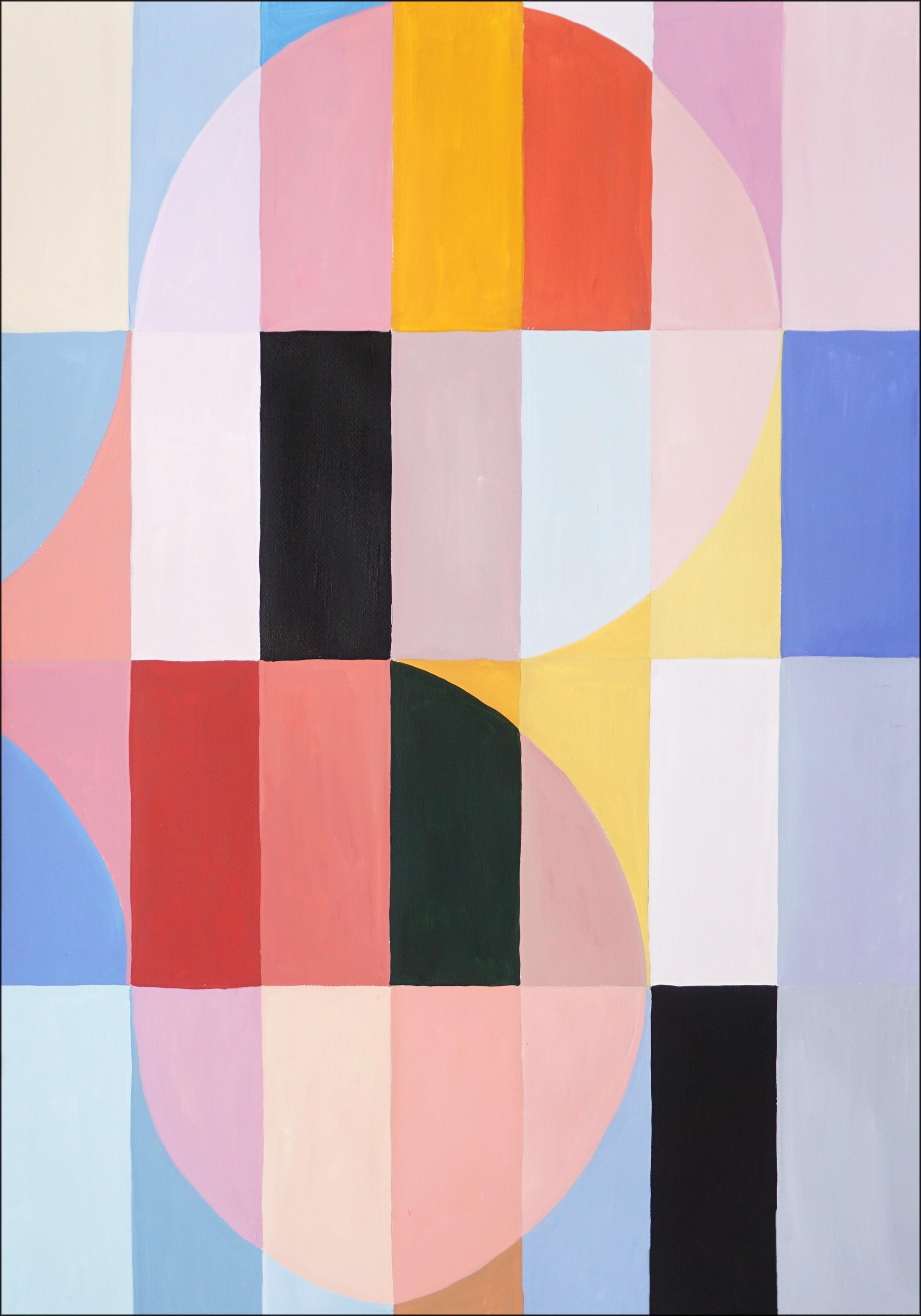 Hearty Pastel Dunes, Bauhaus Geometric Triptych Grid, Abstract Landscape, Purple For Sale 3