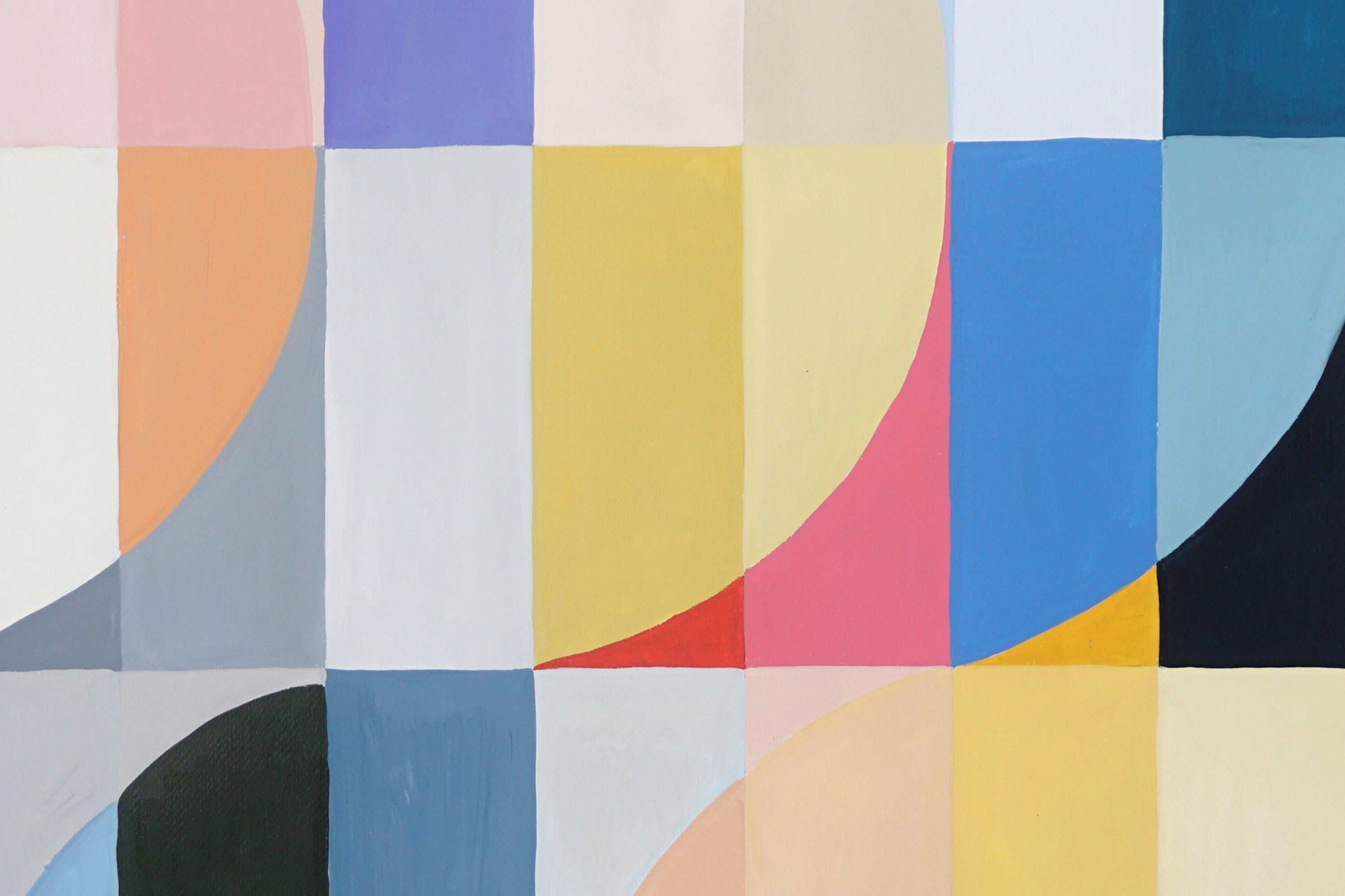 Hearty Pastel Dunes, Bauhaus Geometric Triptych Grid, Abstract Landscape, Purple For Sale 5