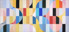 Hearty Pastel Dunes, Bauhaus Geometric Triptych Grid, Abstract Landscape, Purple