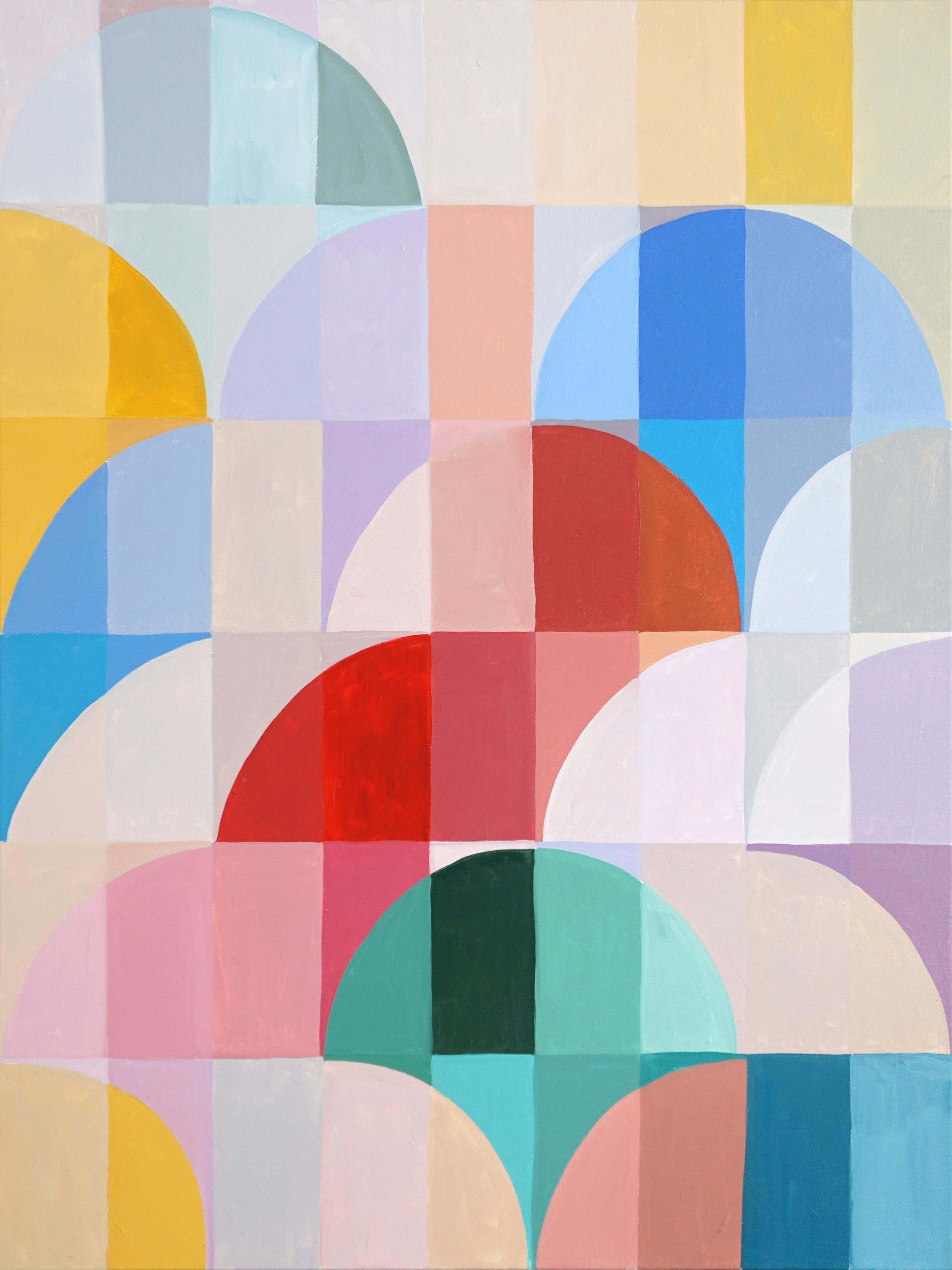 Hot Air Balloon Flight, Geometric Landscape, Vivid Tones Hue Transitions, Canvas