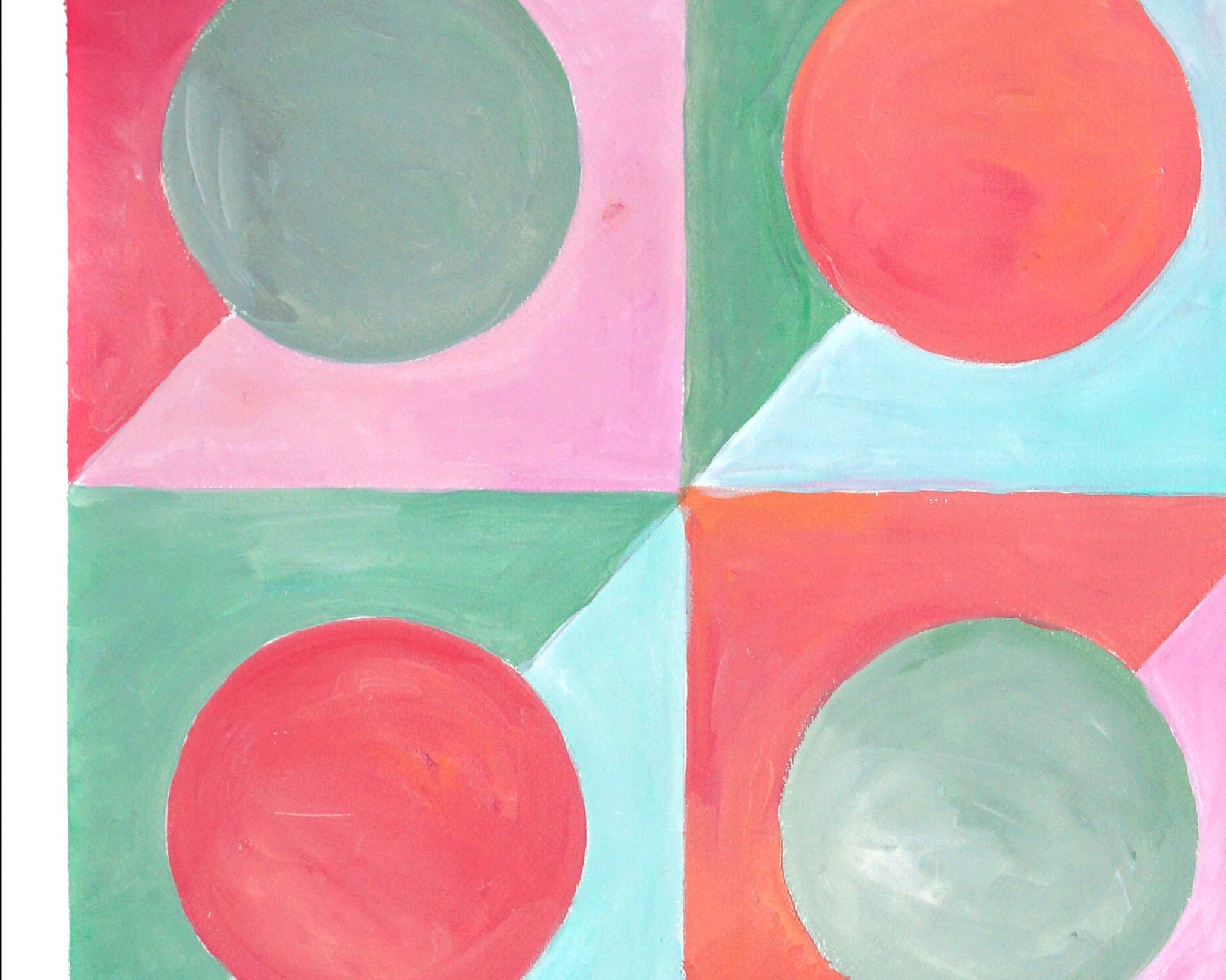 Courtepointe Kaleidoscope I, motif géométrique Art Déco, carreaux rouges, turquoises et verts en vente 1
