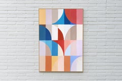 Lakeside Mirage, Abstract Geometric Bauhaus Landscape, Blue, Red, Tiles, Paper