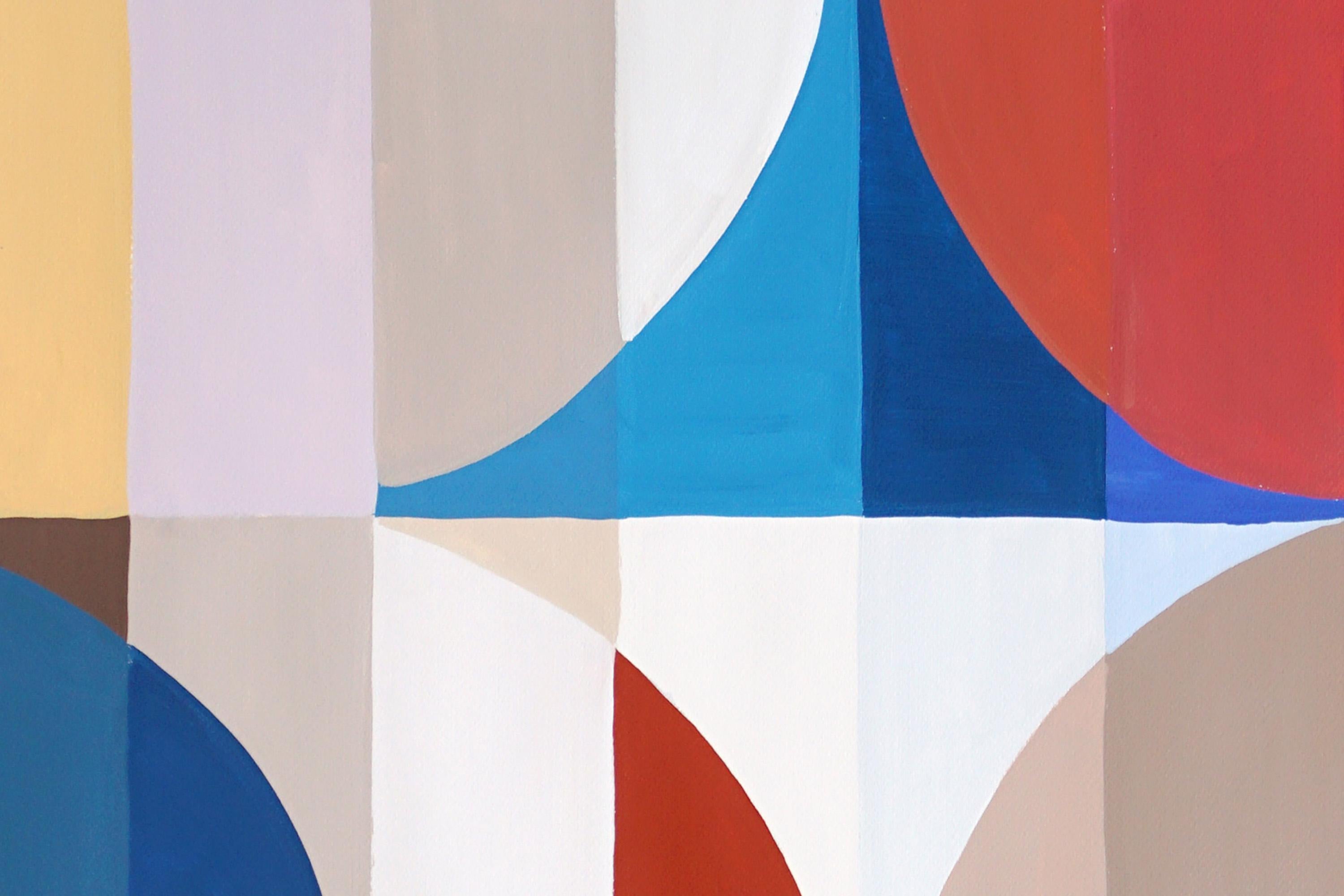 Espejismo lacustre, Paisaje geométrico abstracto Bauhaus, Azul, Rojo, Azulejos, Papel en venta 2