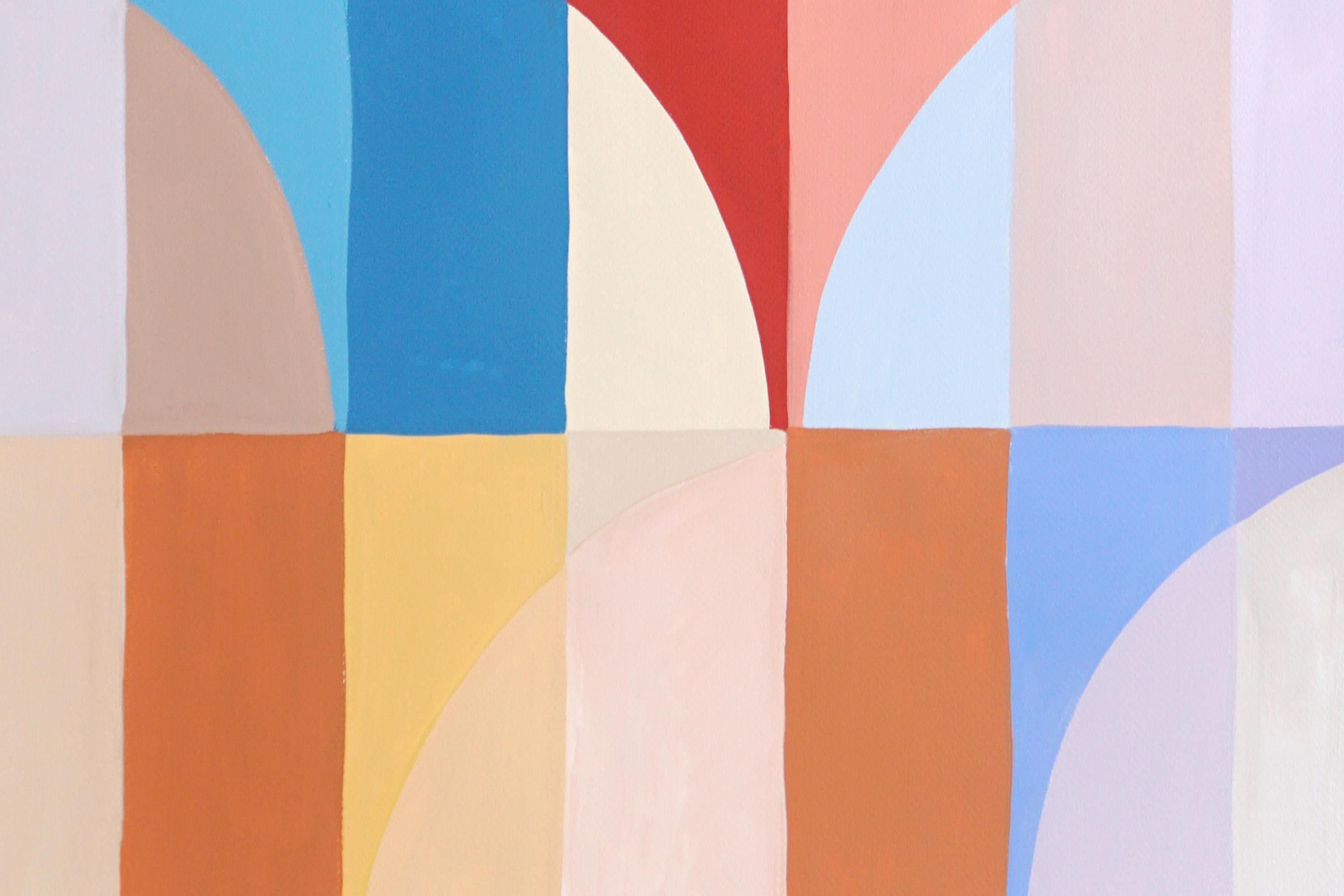 Espejismo lacustre, Paisaje geométrico abstracto Bauhaus, Azul, Rojo, Azulejos, Papel en venta 3
