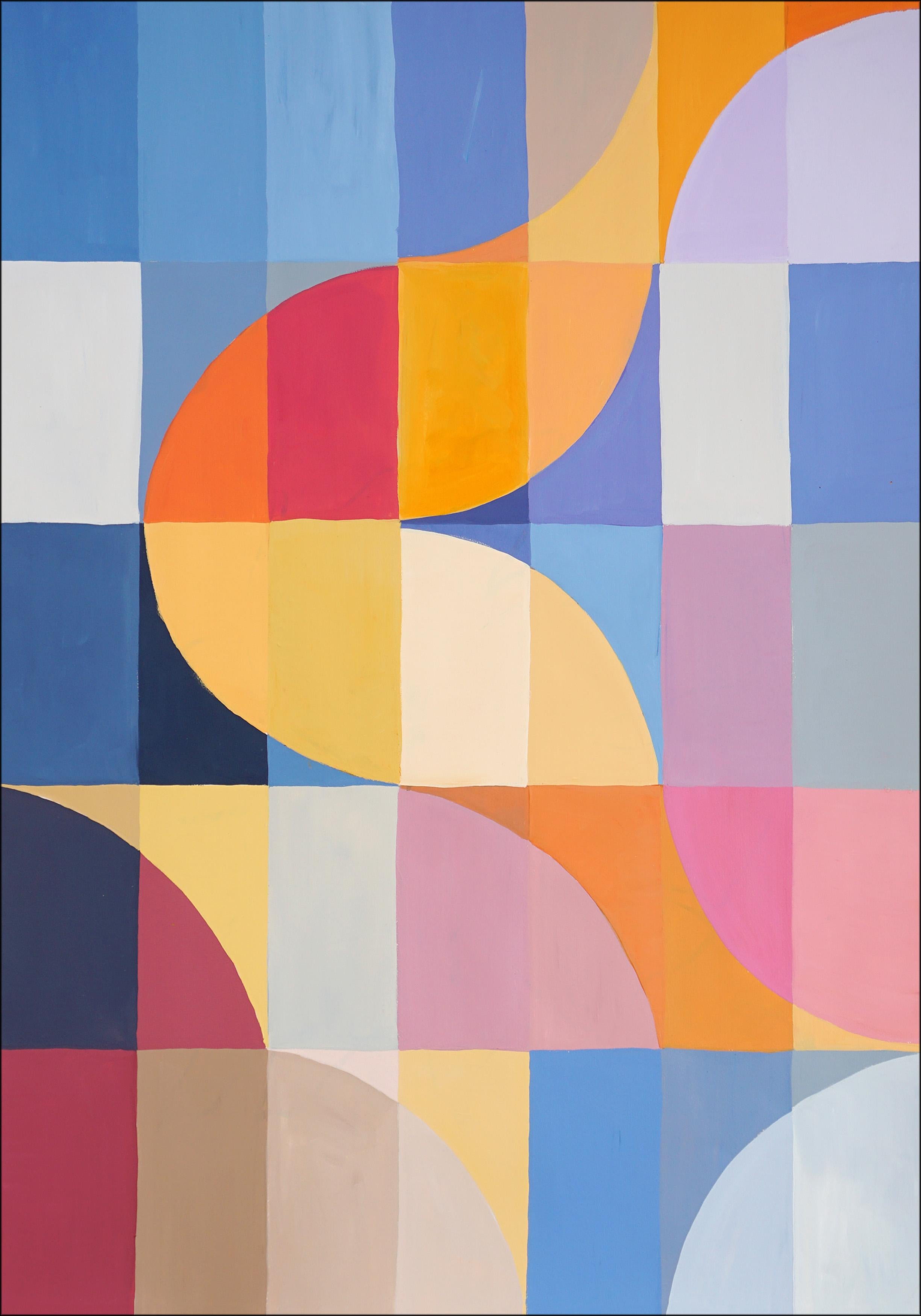 Tardo pomeriggio sulla baia, griglia di motivi Bauhaus, toni primari e vivaci, geometrico - Abstract Painting Beige di Natalia Roman