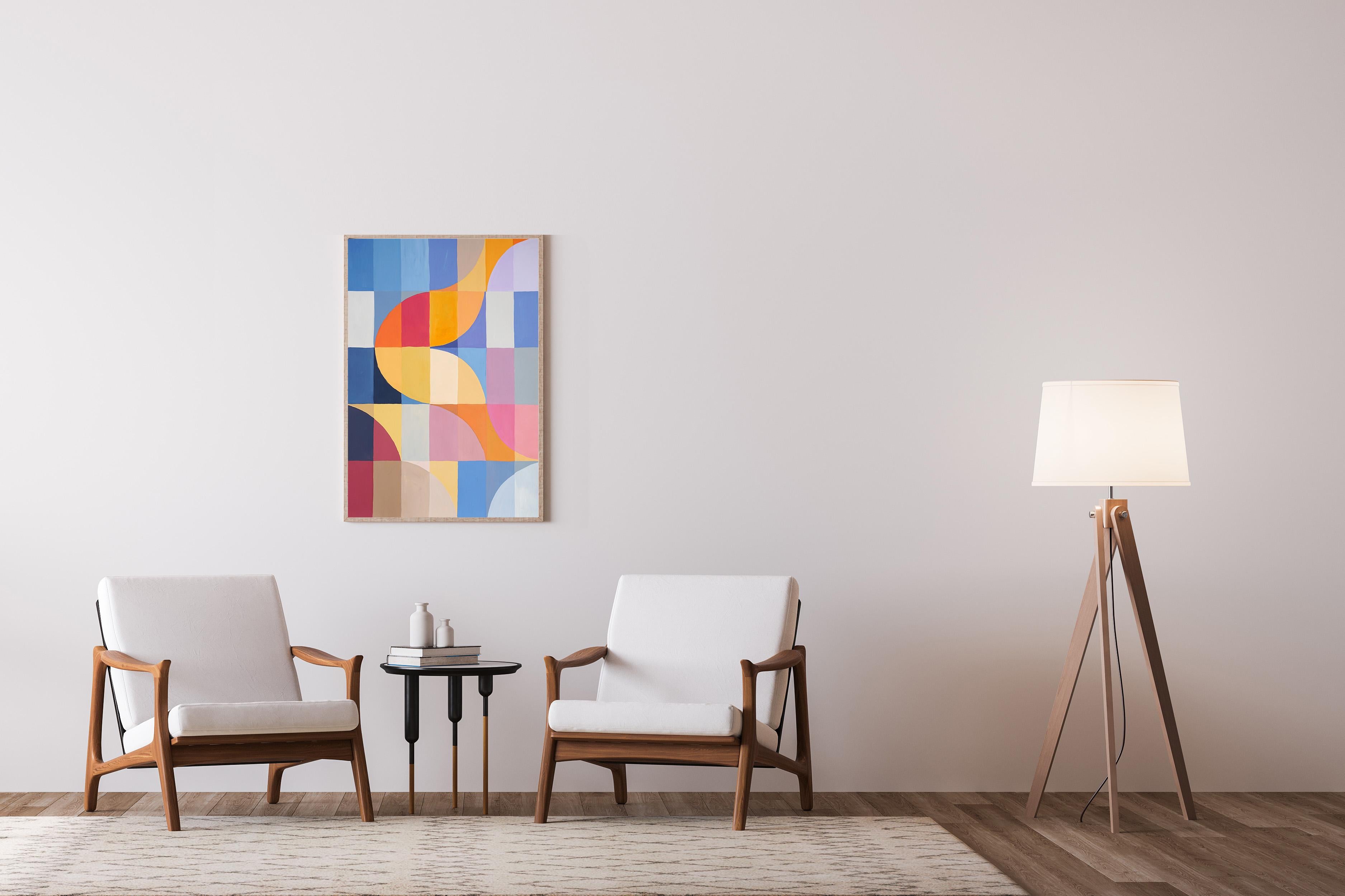 Tardo pomeriggio sulla baia, griglia di motivi Bauhaus, toni primari e vivaci, geometrico 2