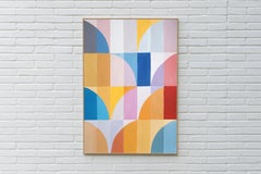 Late Summer Sky, Bauhaus Painting, Arches and Curves, Warm Yellow Pastel, Paper