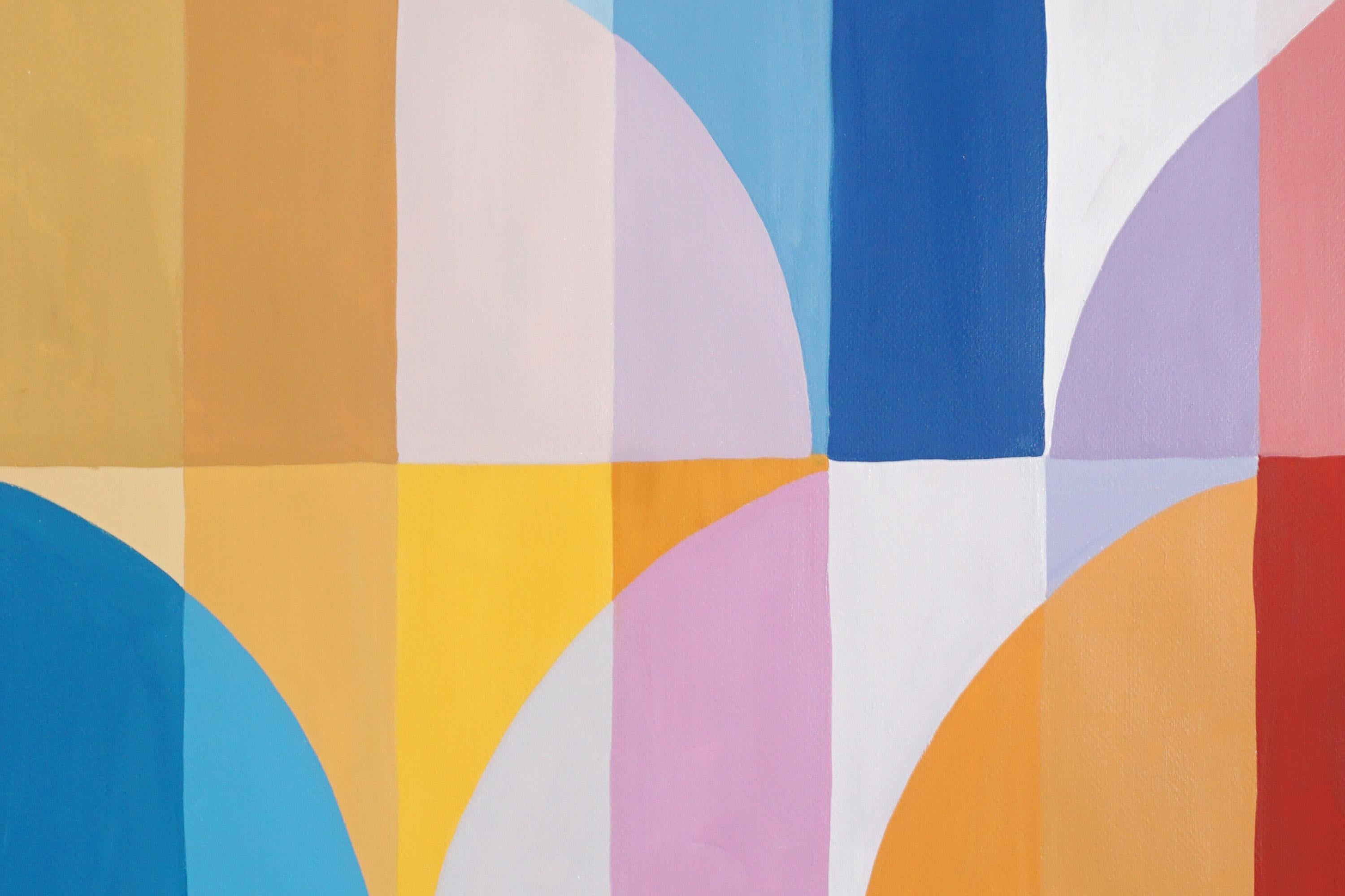 Cielo de finales de verano, Pintura Bauhaus, Arcos y curvas, Pastel amarillo cálido, Papel en venta 1