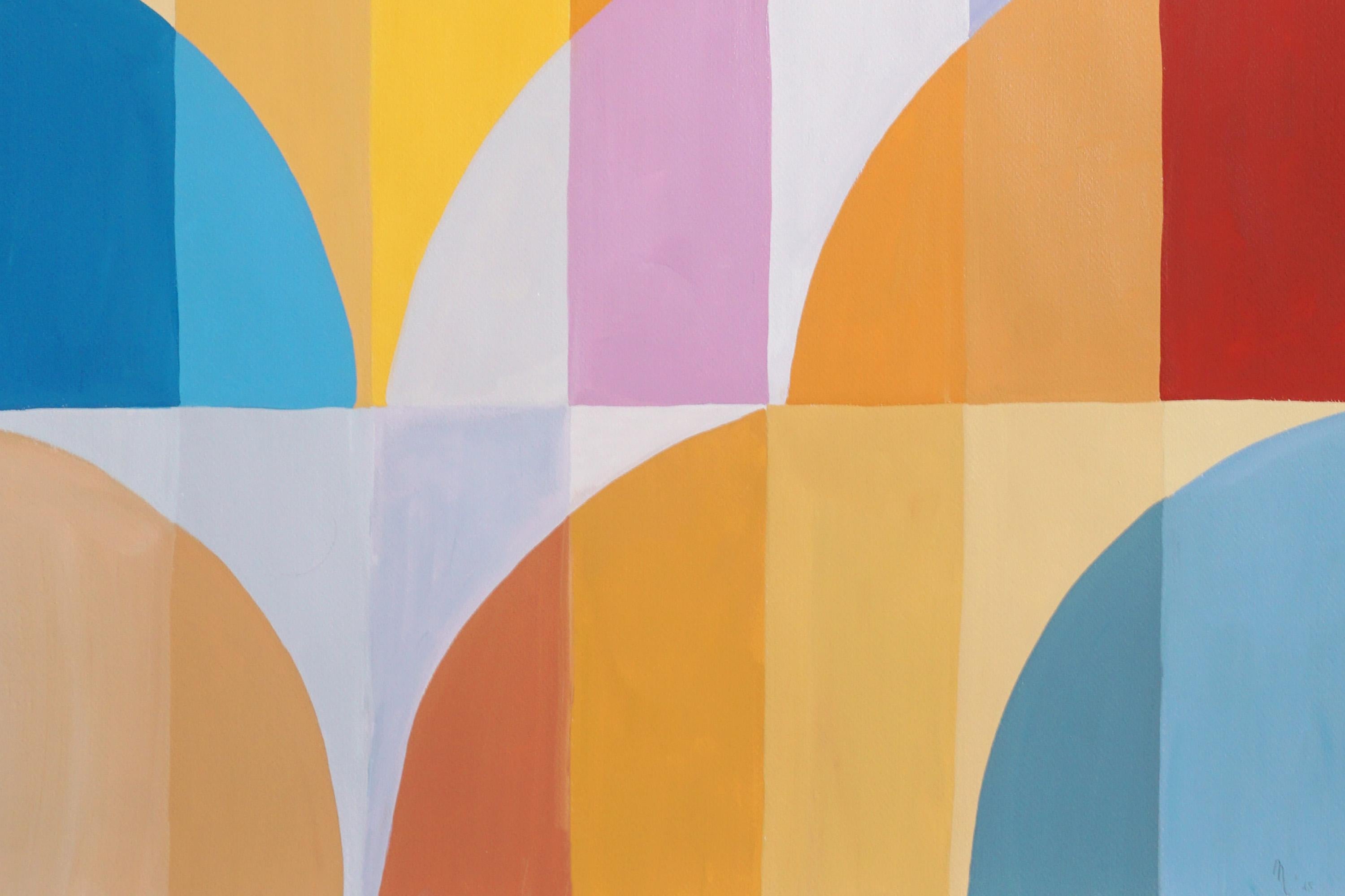 Cielo de finales de verano, Pintura Bauhaus, Arcos y curvas, Pastel amarillo cálido, Papel en venta 3