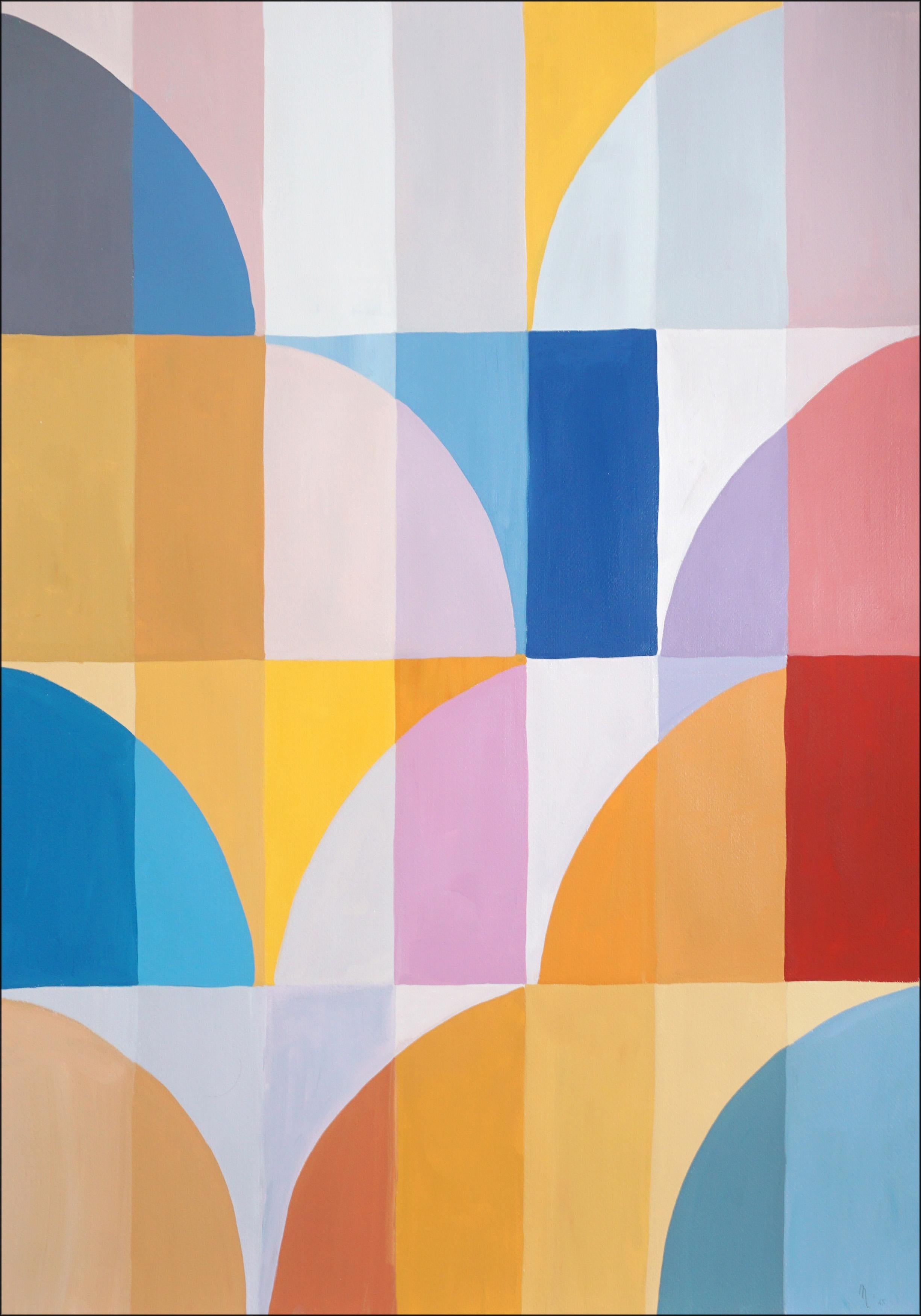 Cielo di fine estate, Quadro Bauhaus, Archi e curve, Pastello giallo caldo, Carta
