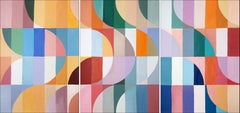 Late Summer Vision, Bauhaus Triptych Painting, Primary Vivid Tones, Modern Grid